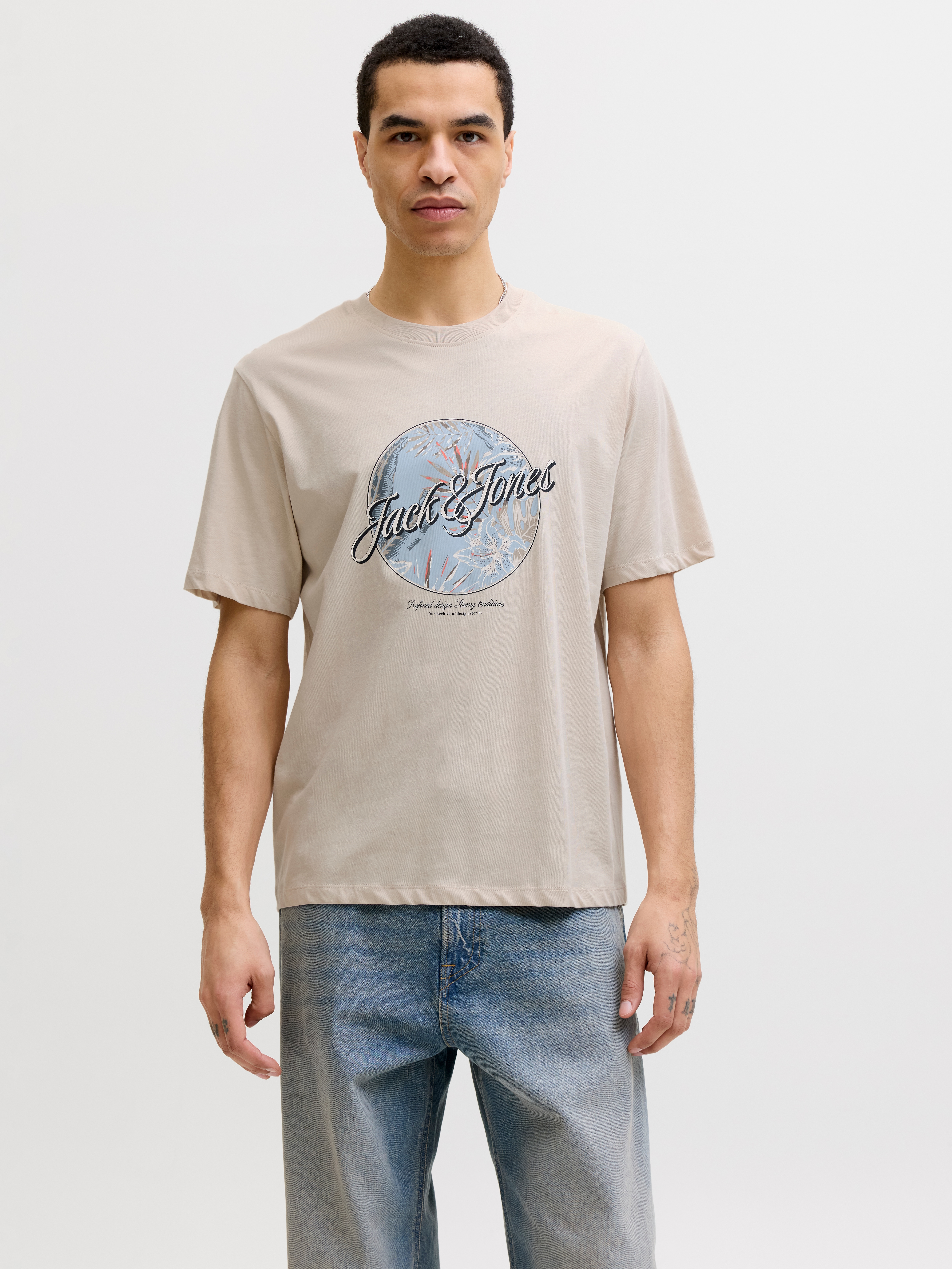 Jack & Jones Rundhalsshirt "JJHONOLULU SHAPE TEE SS CREW NECK" Baumwolle, regular fit