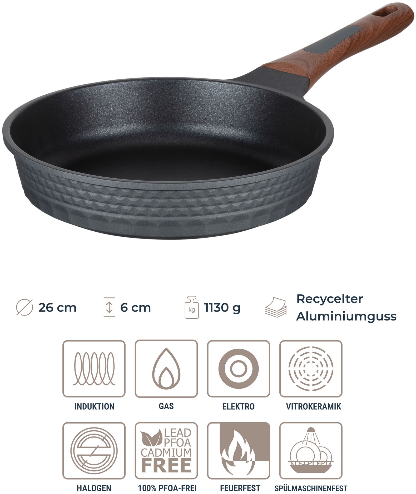 RESTO Kitchenware Pfannen-Set »Capella, antihaftbeschichtet und spülmaschinenfest«, Aluminiumguss, (Set, 3 tlg., 1x Bratpfanne Ø 24, 1x Bratpfanne Ø 26, 1x Pfannkuchenpfanne Ø 24), für alle Herdarten geeignet, auch Induktion