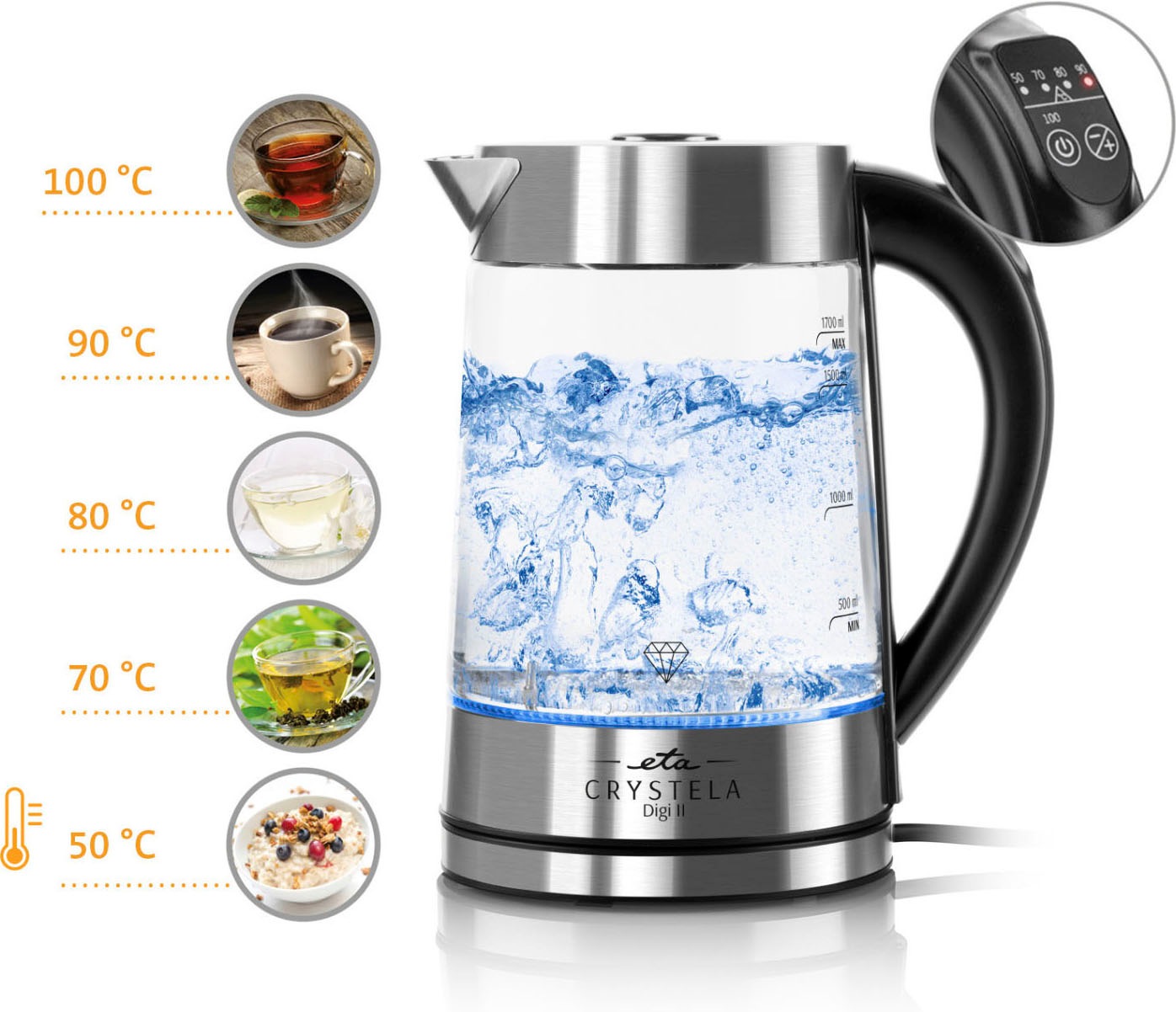 eta Wasserkocher "CRYSTELA DIGI II, ETA515490000" 1,7 l 2200 W günstig online kaufen