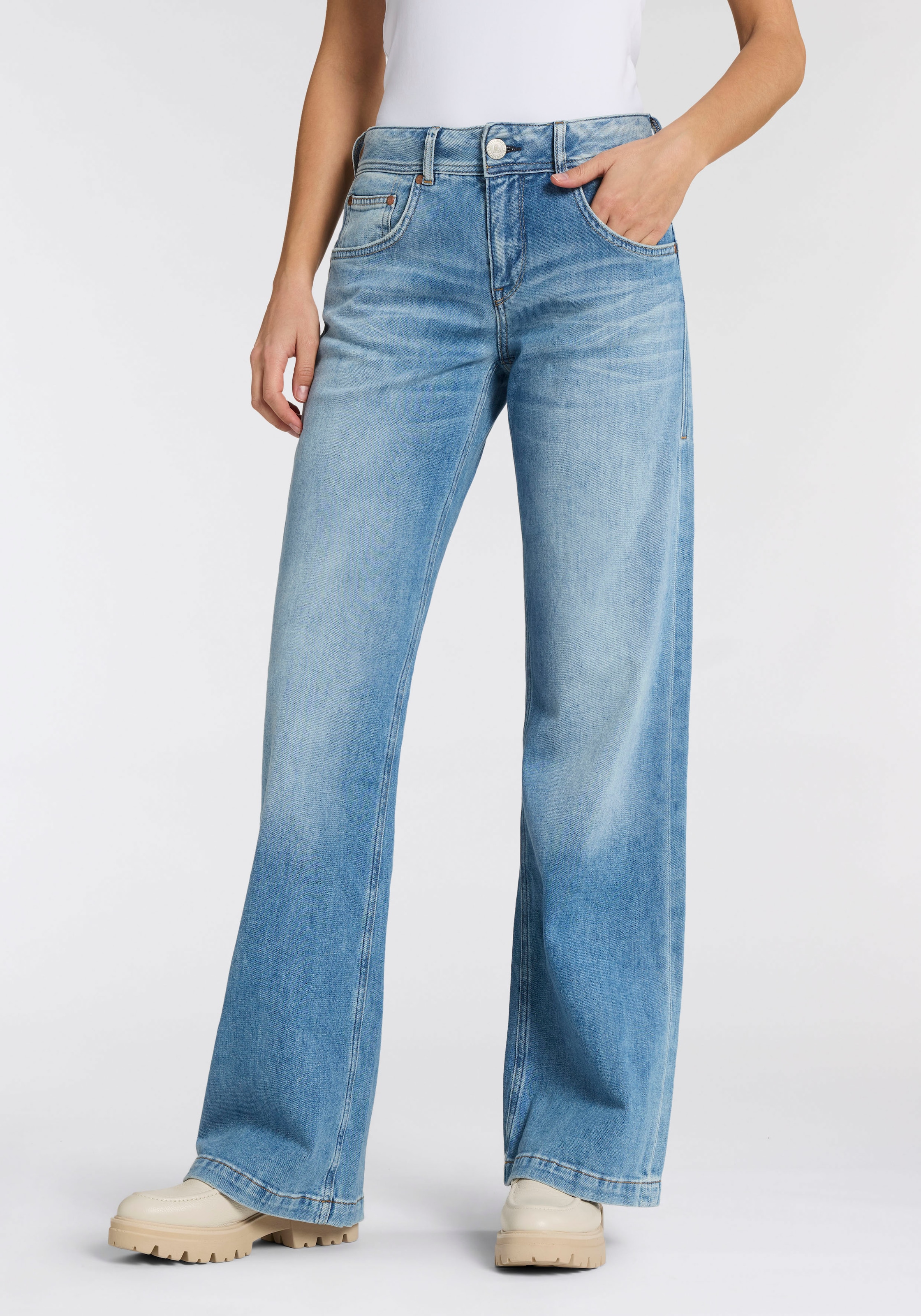 Herrlicher 5-Pocket-Jeans »Edna Denim Stretch« mit weitem Bein, Flared Fit