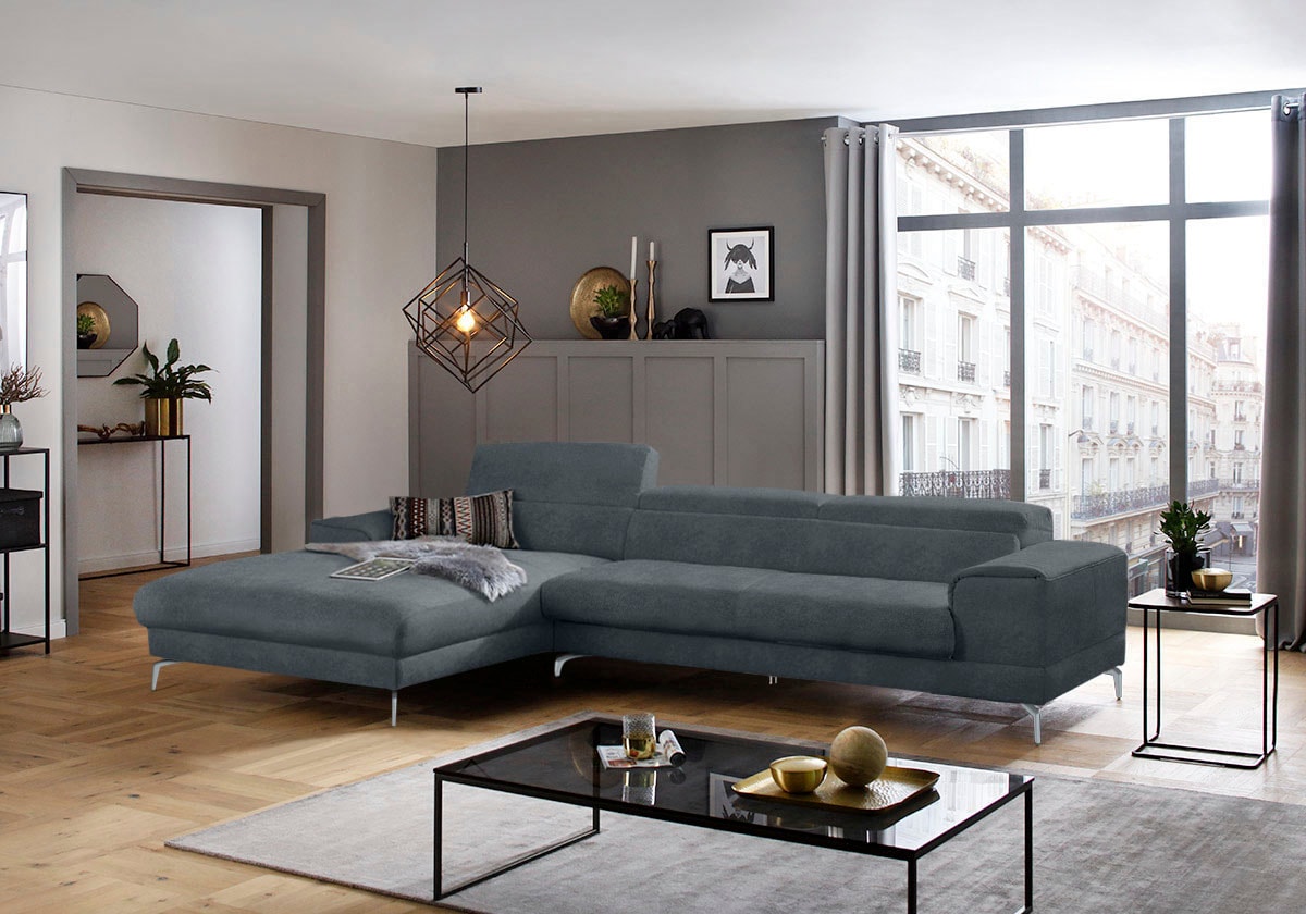 W.SCHILLIG Ecksofa "piedroo, Designsofa mit tollem Sitzkomfort, bequem und elegant, L-Form" Kopfteilverstellung, wahlweise mit Sitztiefenverstellung, Breite 343cm