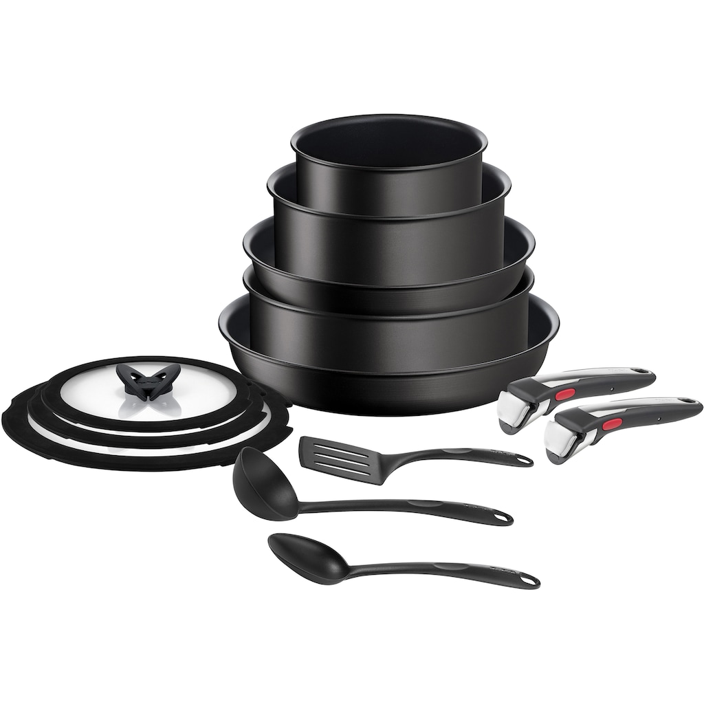 Tefal Topf-Set »Ingenio Unlimited On«, Aluminium, (Set, 13 tlg., Kasserolle 16/20/24 cm, Bratpfanne 24/28 cm, 3 Deckel, Küchenhelfer), Antihaft, Thermo-Signal, abnehmbarer Griff, alle Herdarten, Induktion