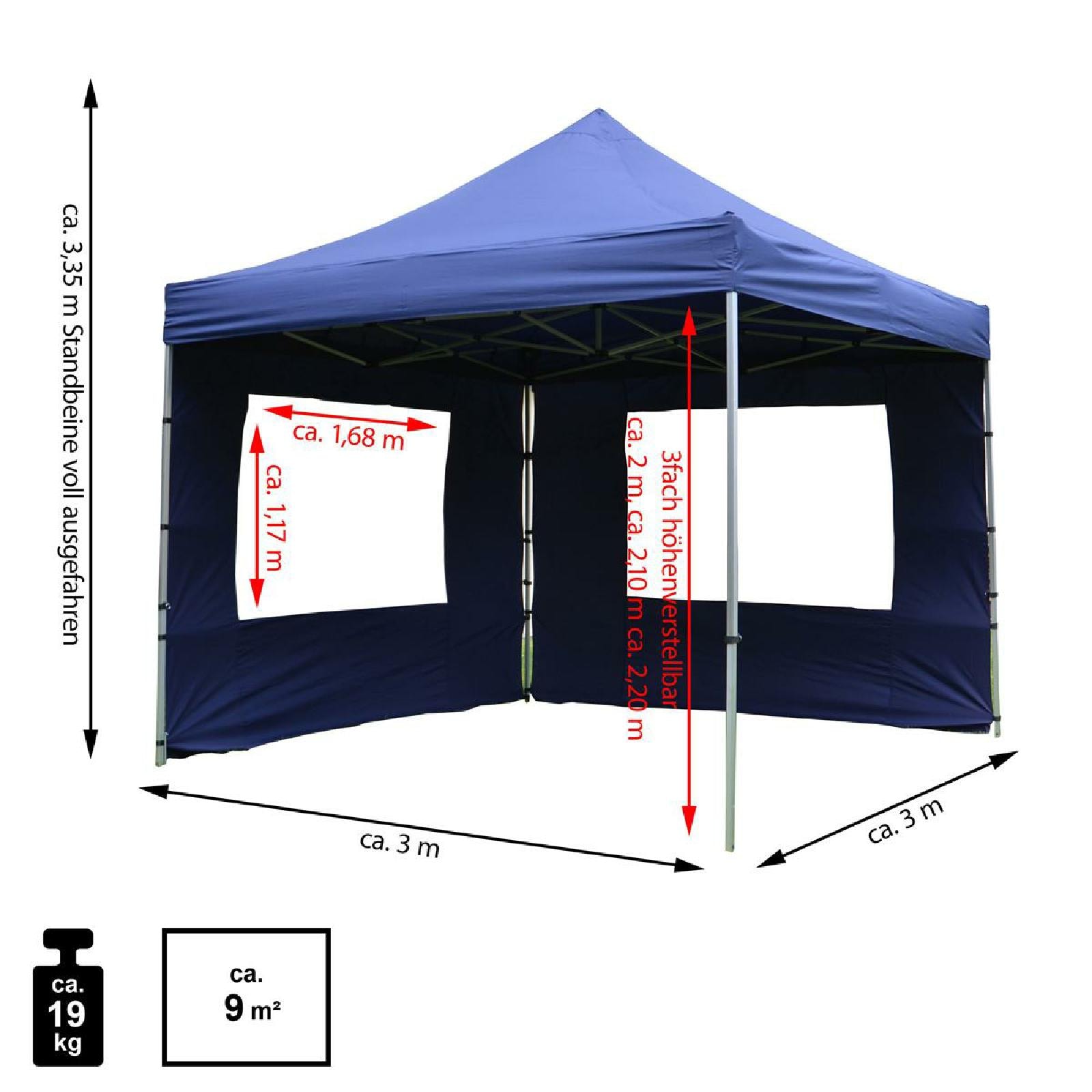 VCM Pavillon »Falt Pavillon 3x3m blau+2 Seitenteile«