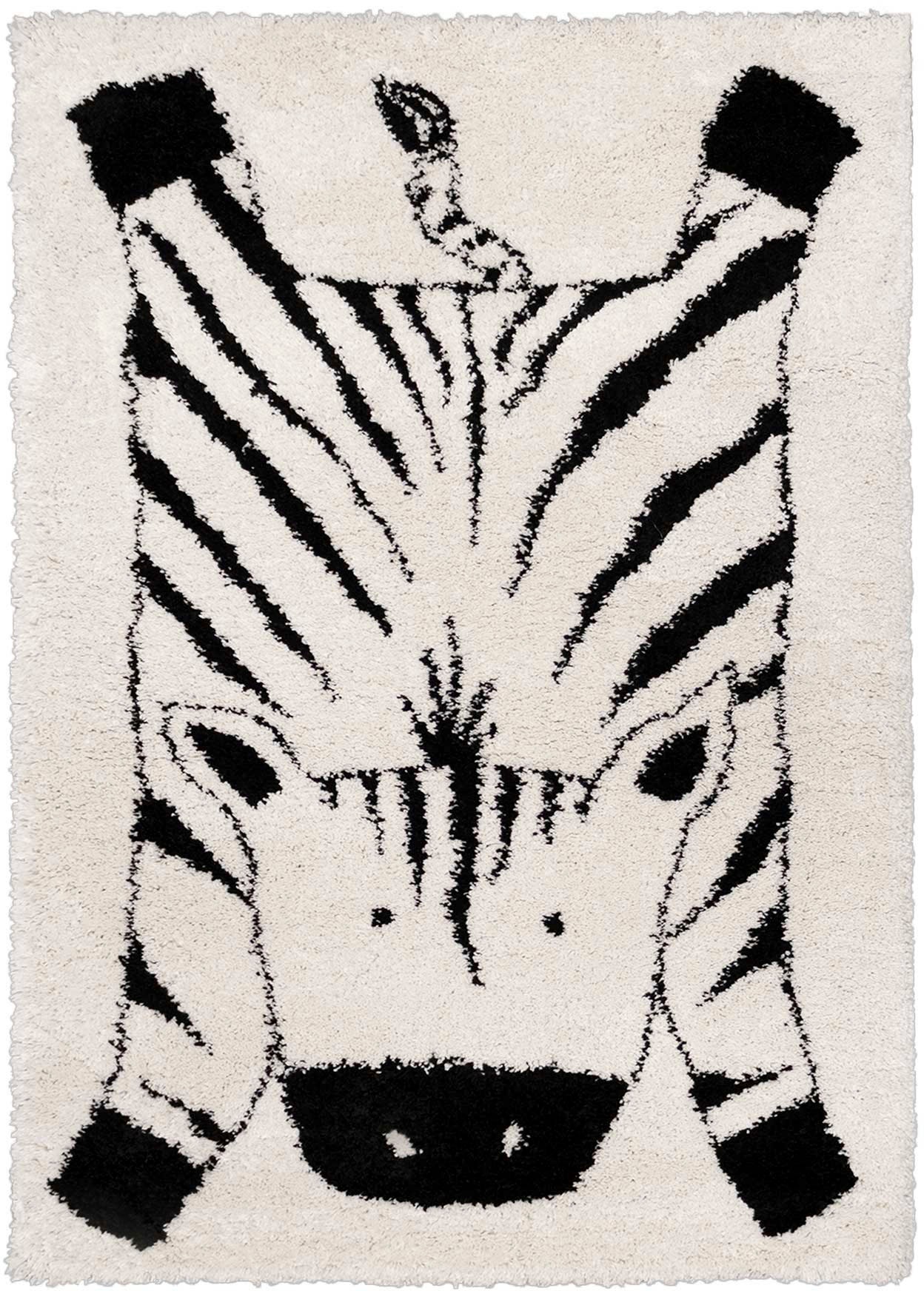 Thumbnail - Primaflor-Ideen in Textil Kinderteppich "NOMAD - Zebra", rechteckig, 35 mm Höhe, Hochflor, Motiv Zebra, weich & kuscheli...