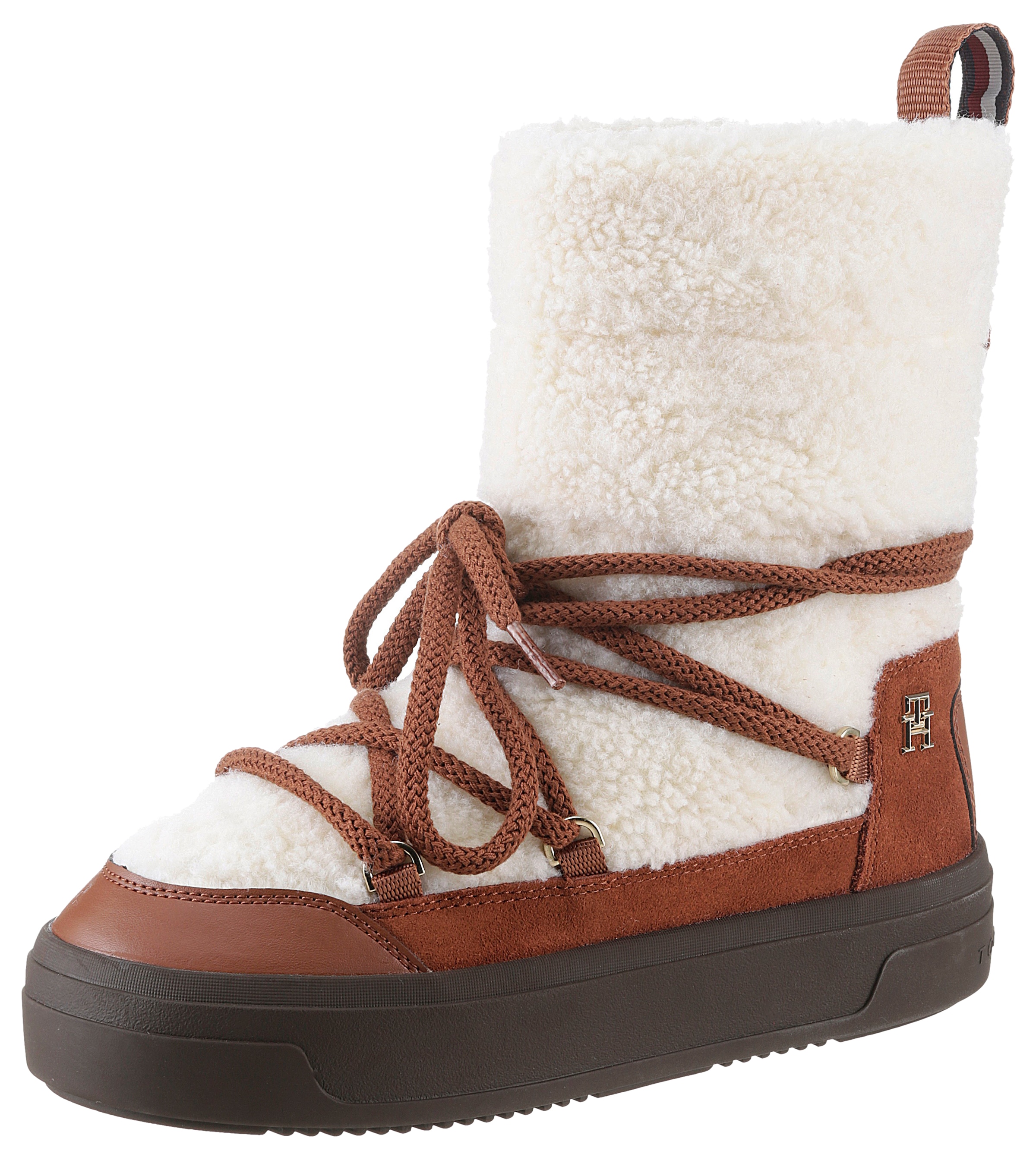 Tommy Hilfiger Snowboots "LACE-UP FAUX SHEARLING SNOWBOOT", Plateau, Winterstiefel, Schneestiefel mit aufgesetzter Schnü