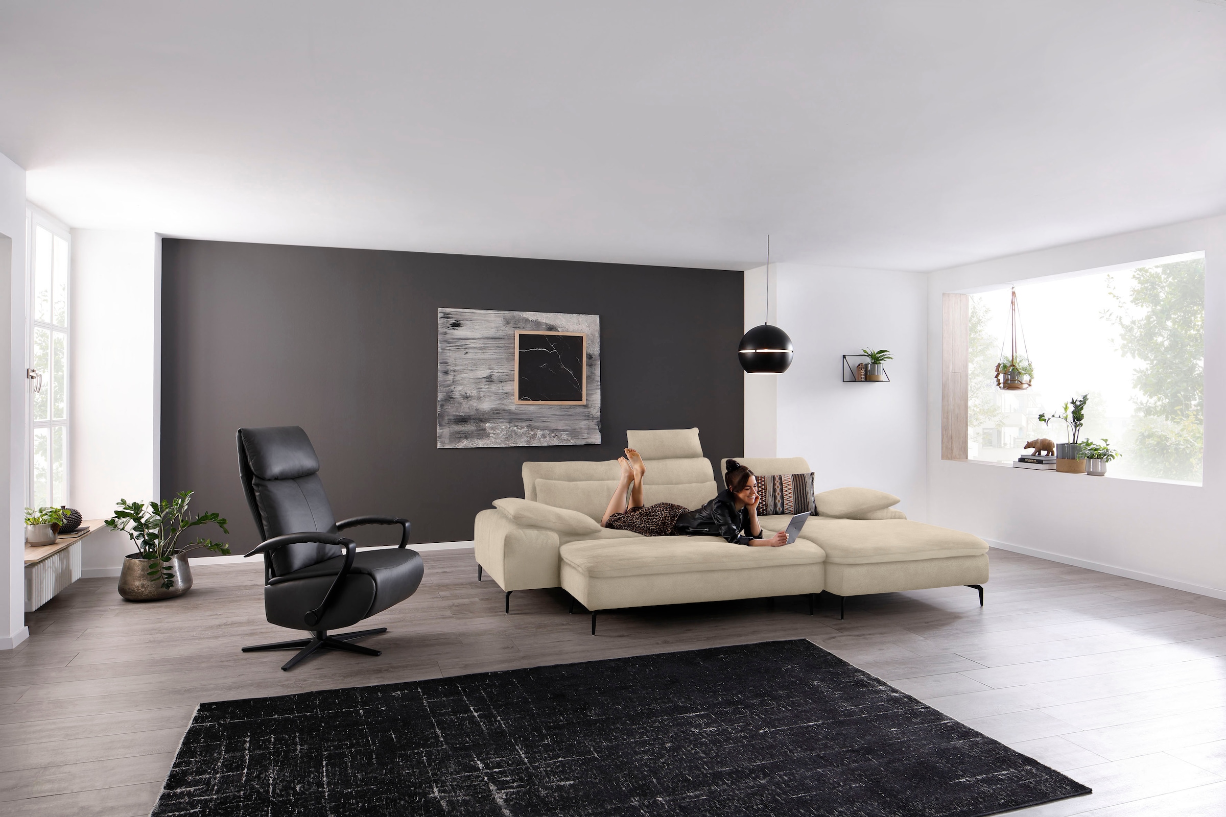 W.SCHILLIG Ecksofa "valentinoo, Designsofa, bequem, elegant und zeitlos, L-Form" inklusive Hocker, mit Sitztiefenverstellung, Breite 299 cm