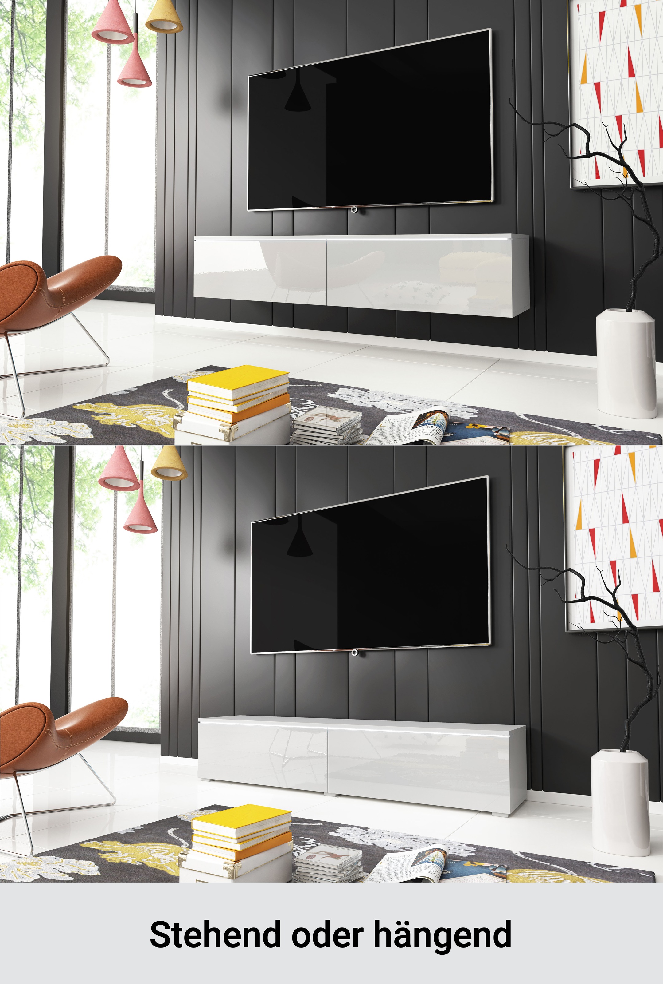 Thumbnail - Home affaire Lowboard "LOWBOARD D, wahlweise mit oder ohne Beleuchtung" modernes TV-Board ohne Griffe, mit viel Stauraum...