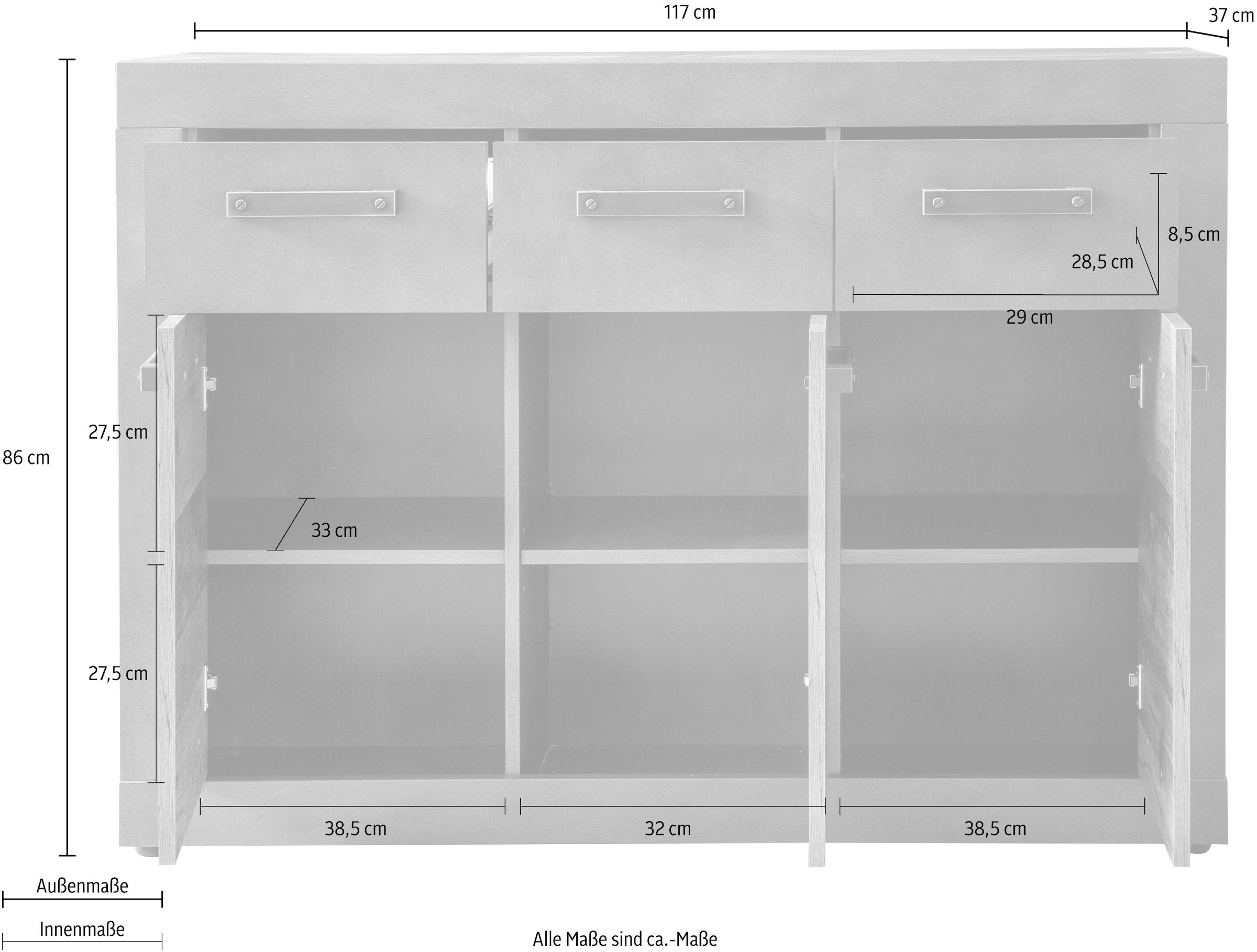 INOSIGN Kommode »Ilana«, Mehrzweckschrank im modernen Industrial Style - Mit 3 Schubladen