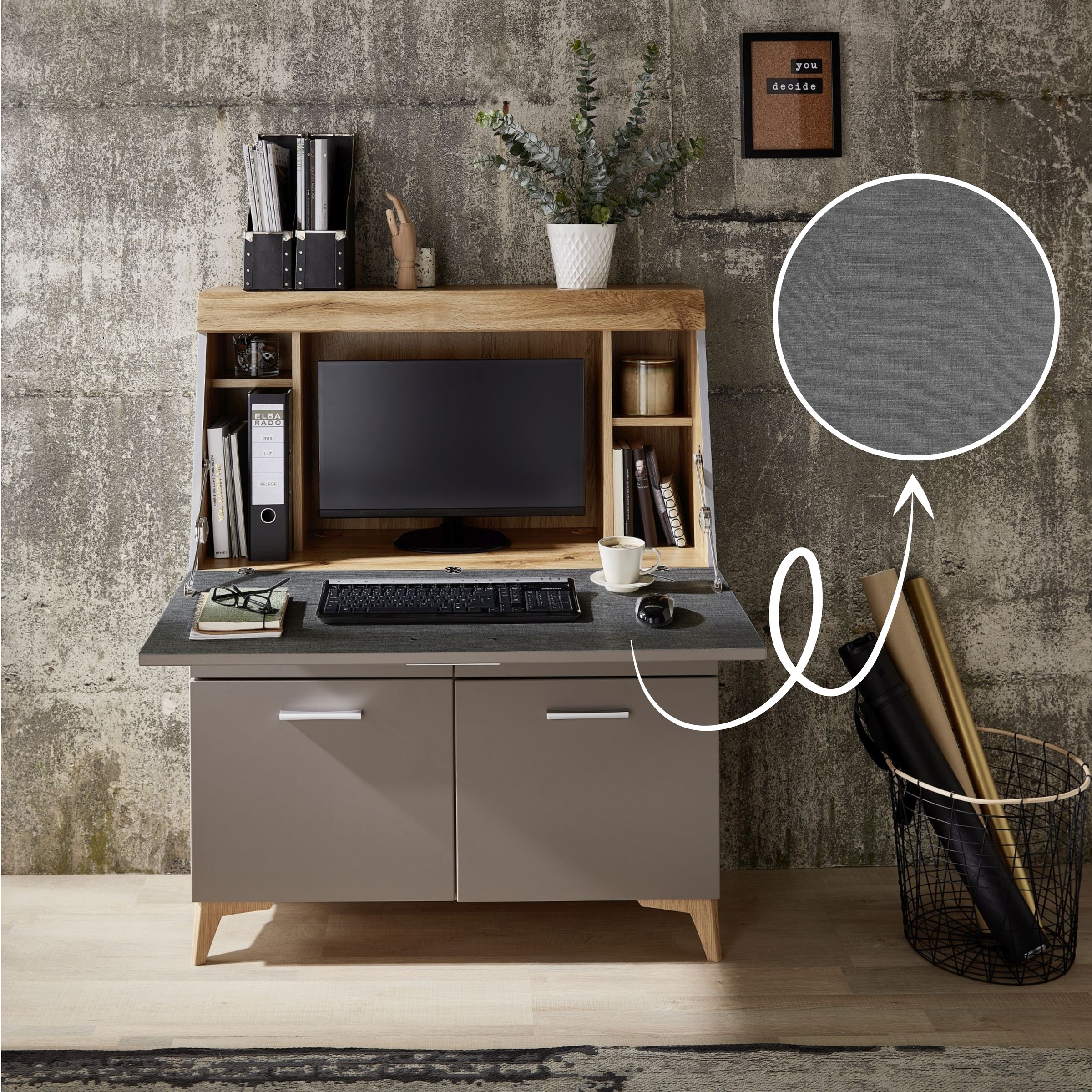 Innostyle Sekretär »SECRET«, Stauraumschrank, mit Monitor-/Laptopfach, Soft-Close, Breite 98 cm