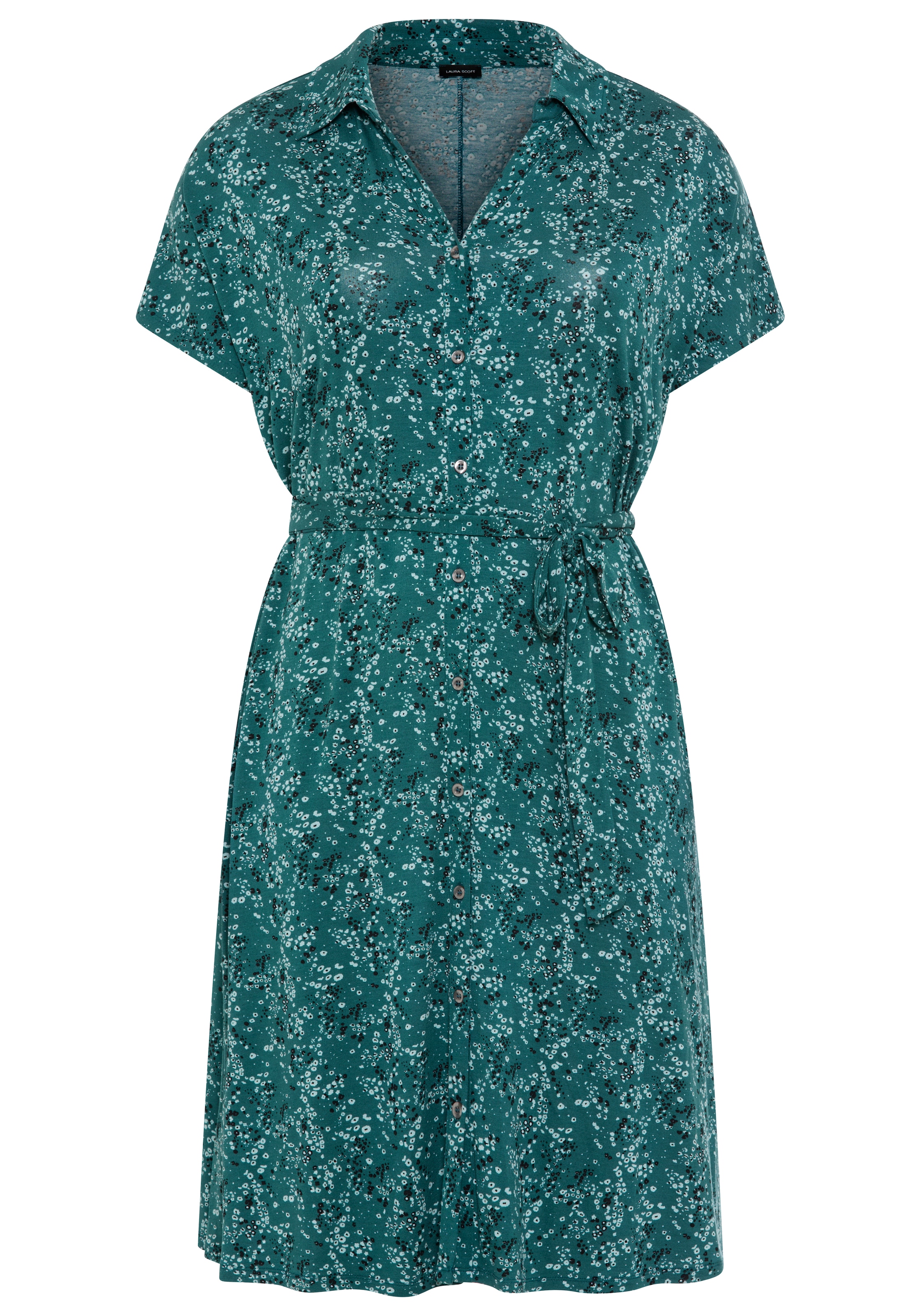 Laura Scott CURVE Jerseykleid in A-Linie mit Hemdkragen, geblümt