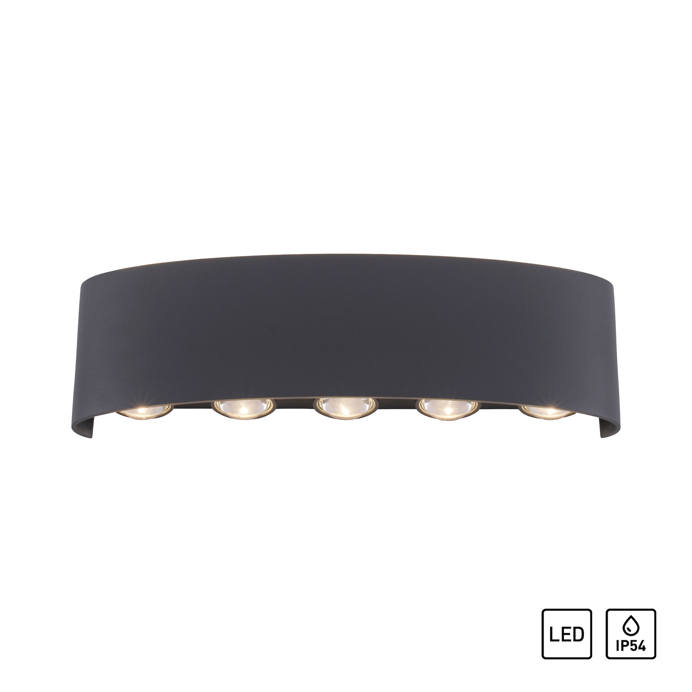 Außen-Wandleuchte PAUL NEUHAUS, B:27cm H:8cm T:4,7cm, grau, Leuchten, "CARLO", Schutzart IP 54, Für Außen- und Innenbereich