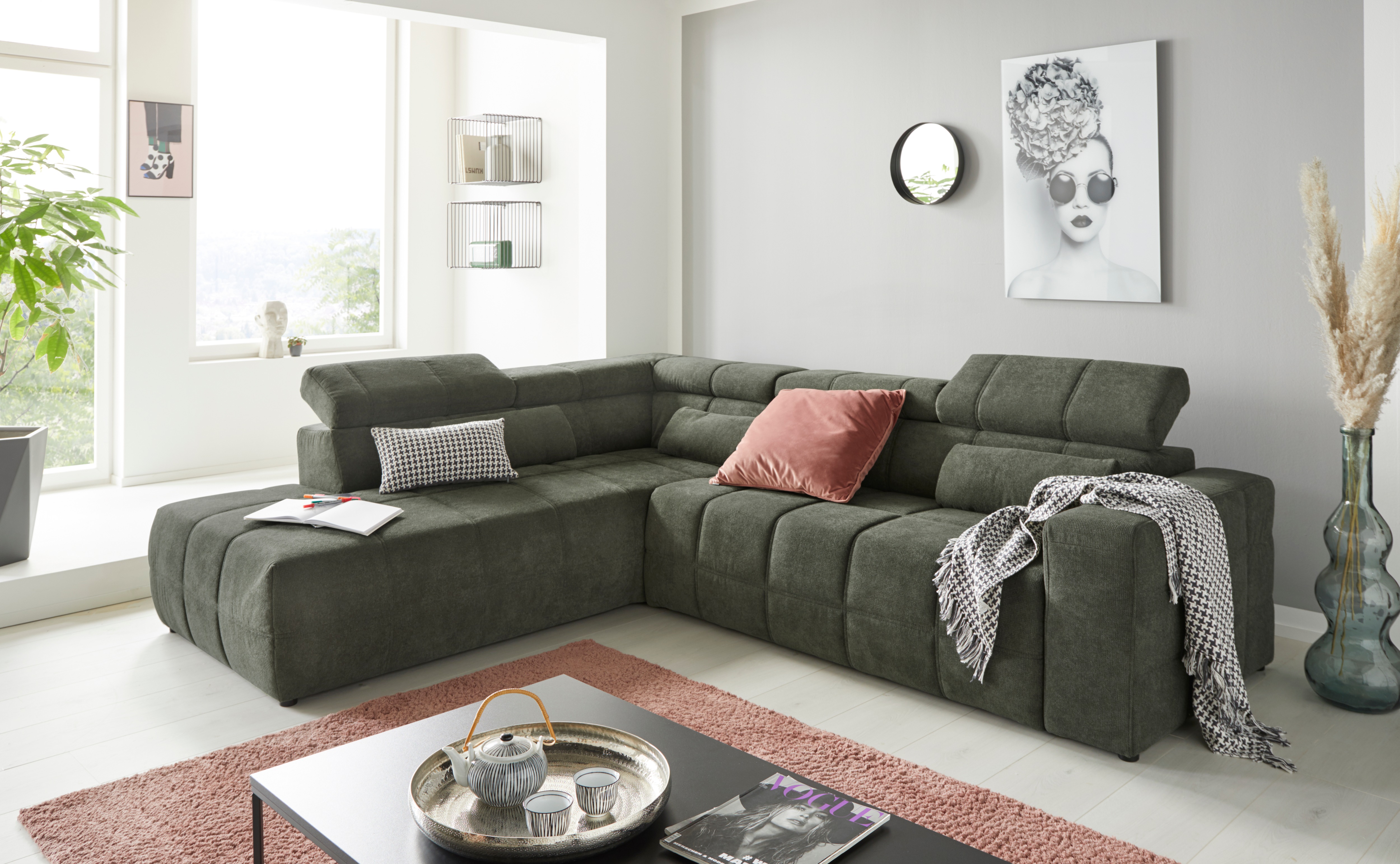 DOMO collection Ecksofa "BRANDON bequem, Breite 275cm, L-Form, auch in Leder" inklusive Kopfteilverstellung, wahlweise mit Sitztiefenverstellung