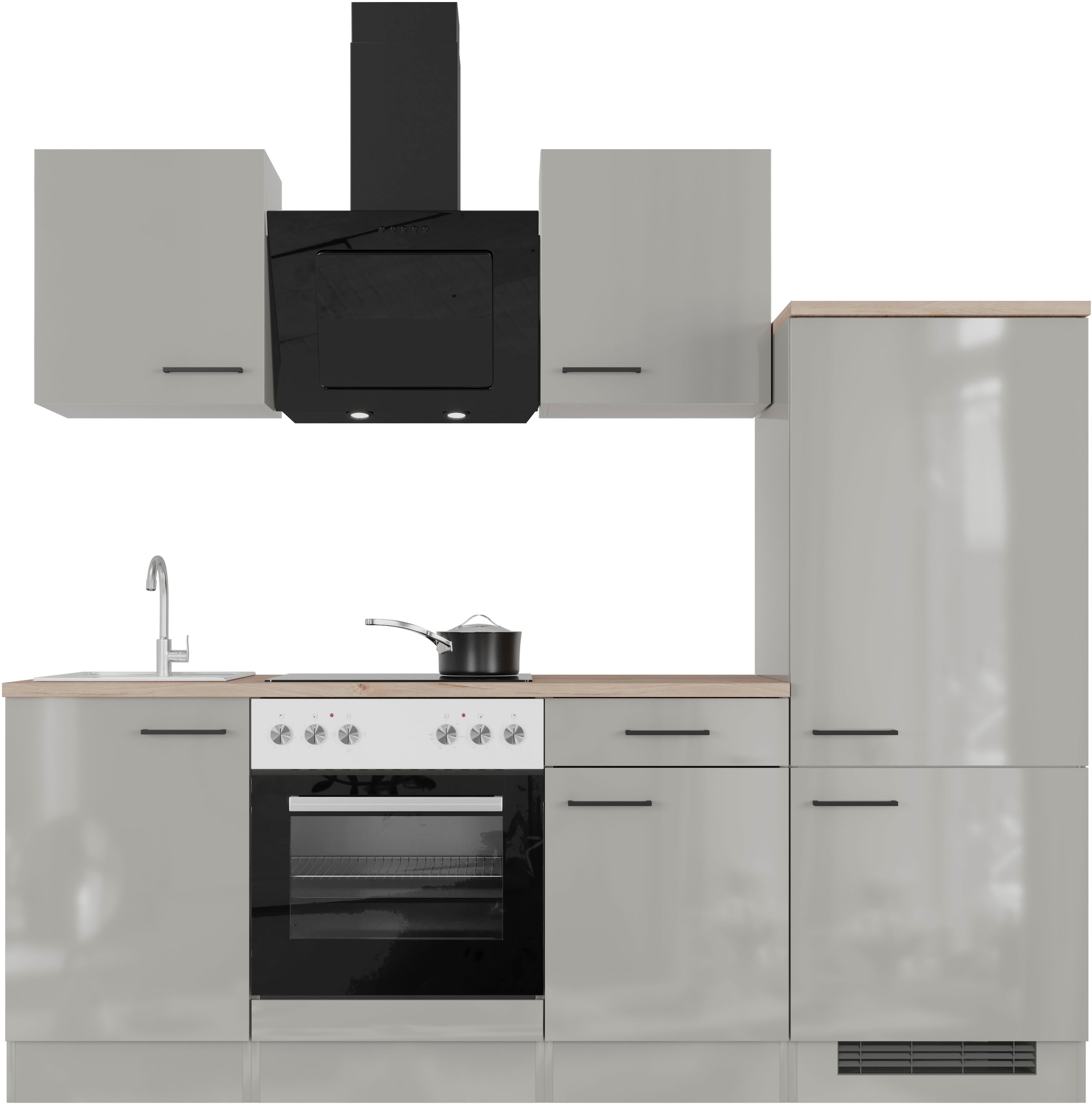 Flex-Well Küchenzeile "Lund" wahlweise mit E-Geräten, Breite 220 cm, glänzende Fronten