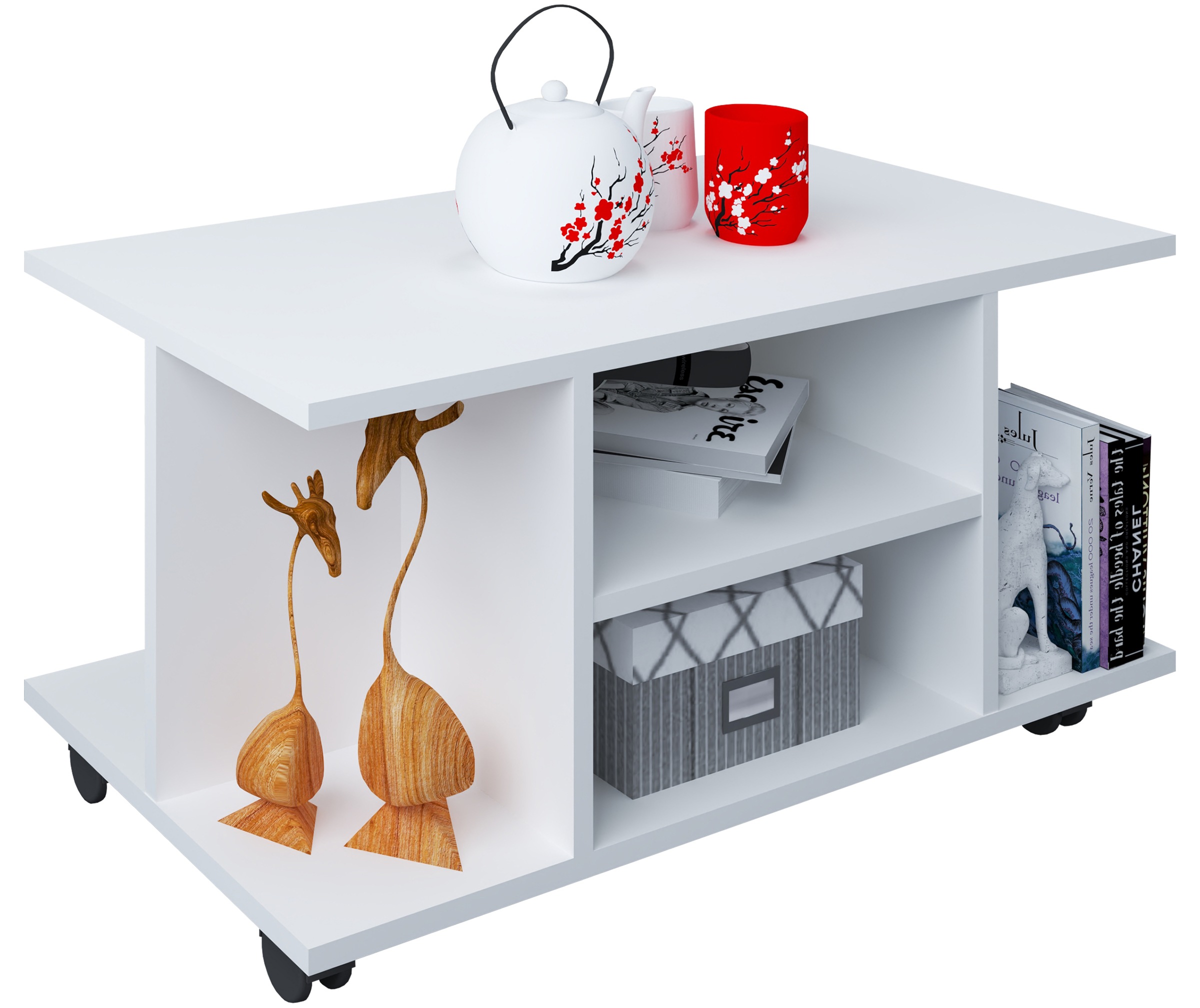 Couchtisch VCM, B:80cm T:40cmweiß, Wohnzimmer, Tische, "Holz Sofatisch Couchtisch Rollen Findula"