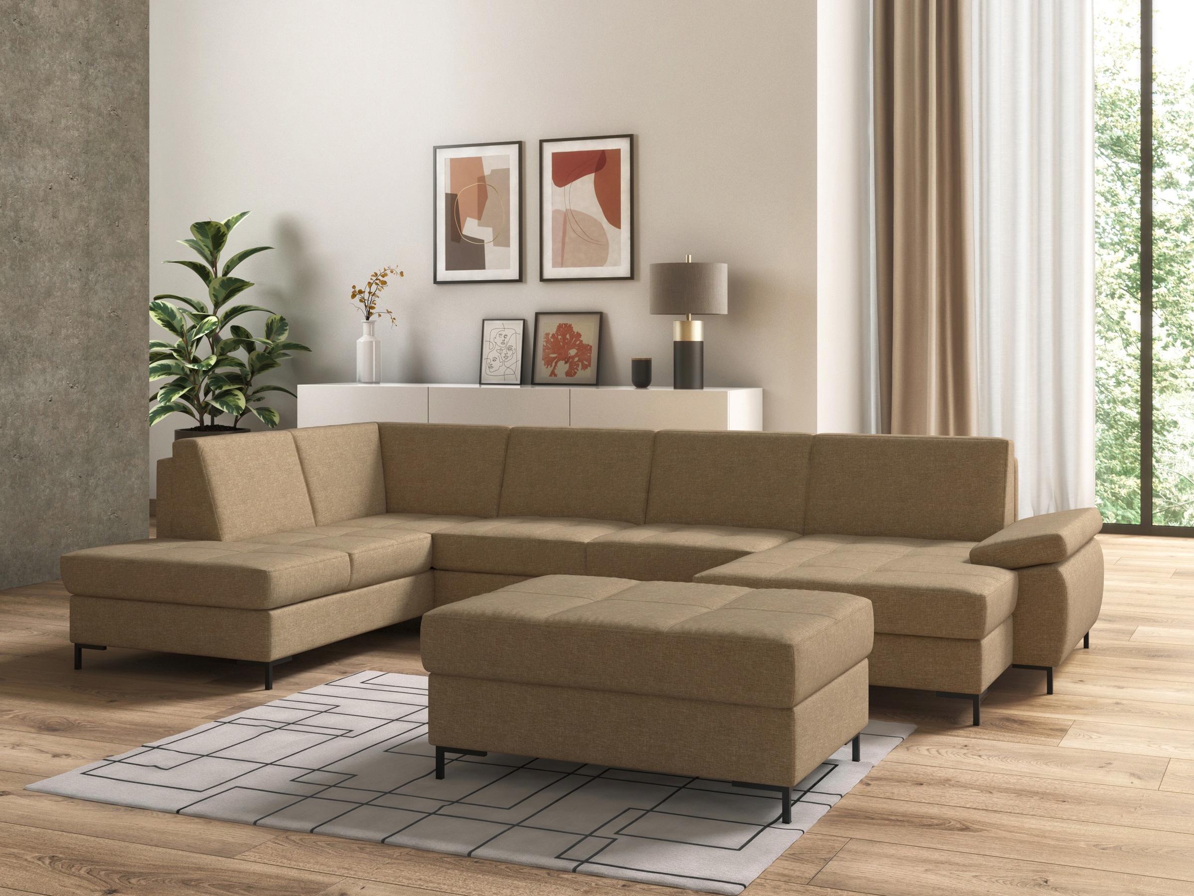 DOMO collection Wohnlandschaft »Capelo, komfortabel, klare Linien zeichnen dieses Design aus, U-Form«, mit Armteilverstellung, wahlweise mit Bettfunktion, Federkern