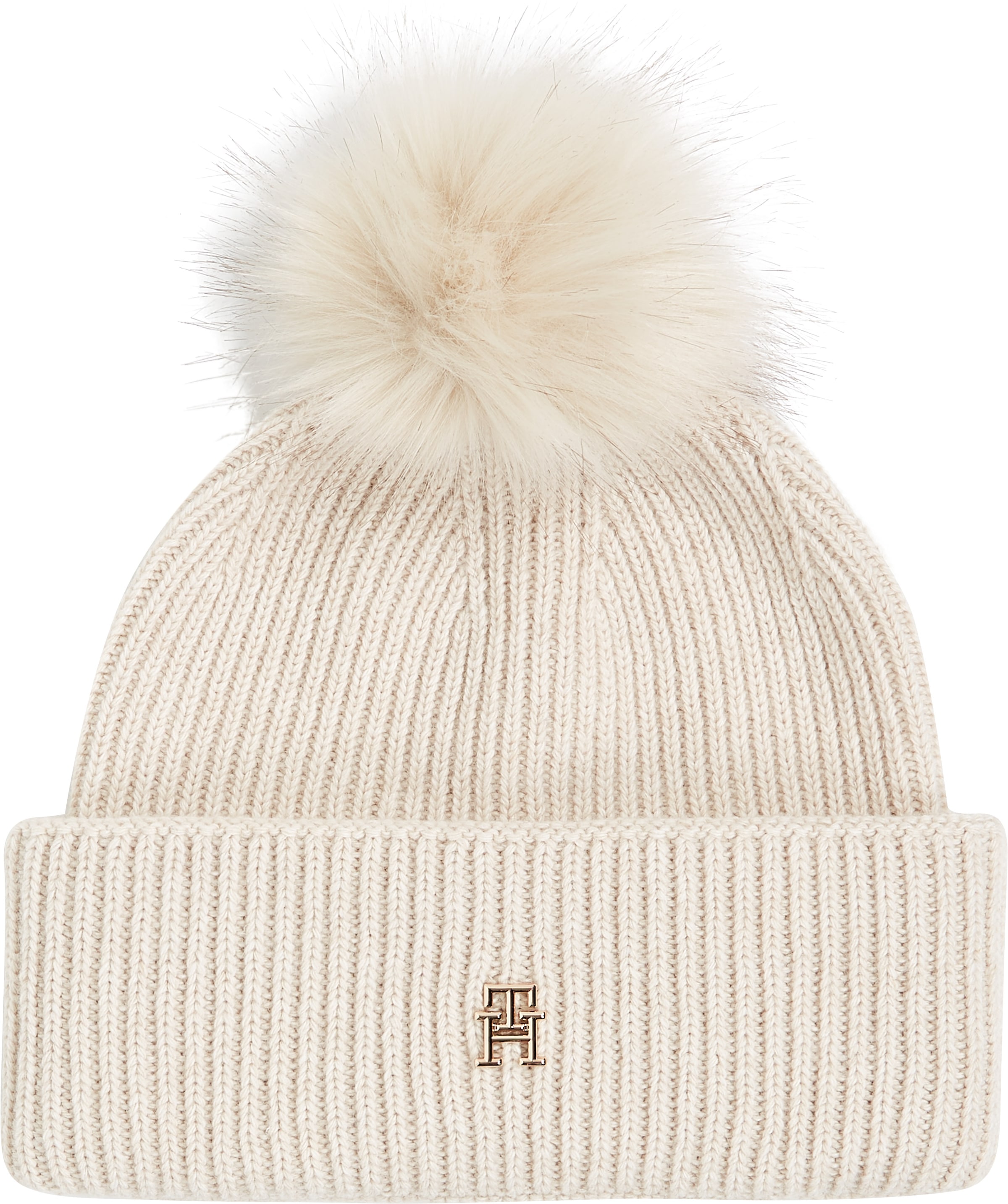 Beanie »ELEVATED CHIC BEANIE W/POMPOM«, Logoemblem, Pompon