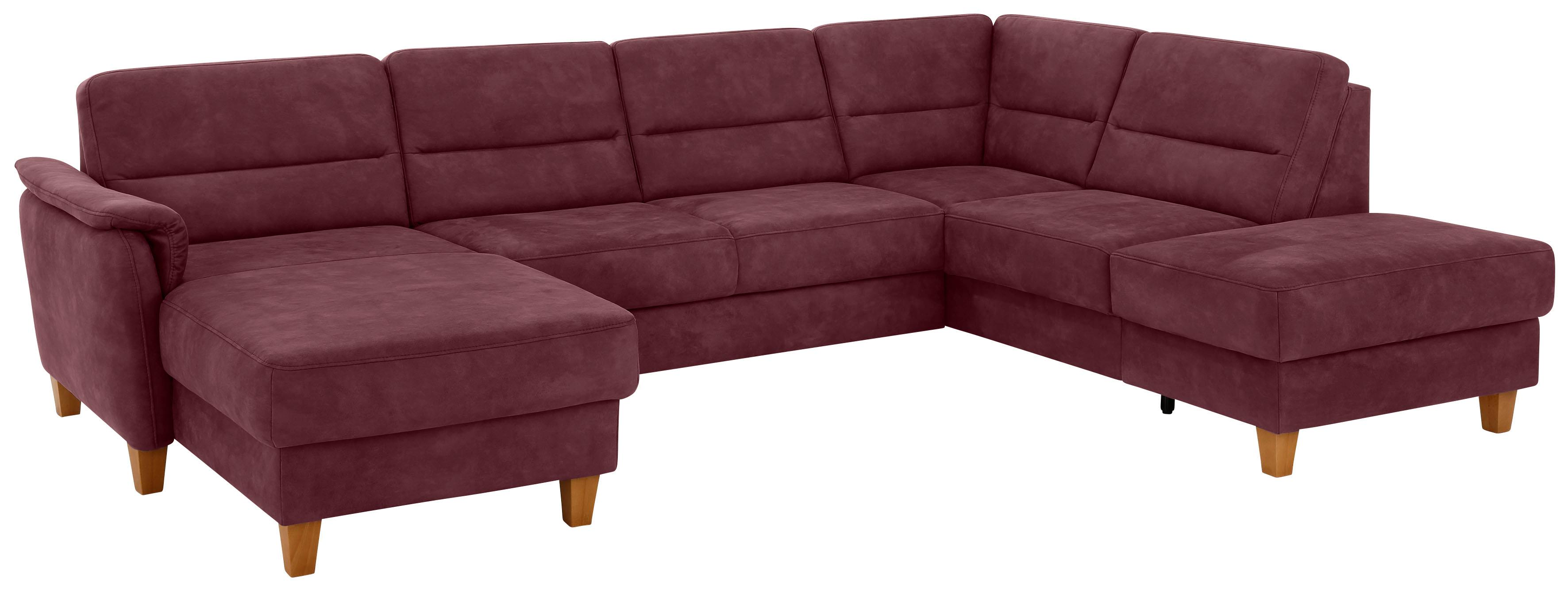 Home affaire Wohnlandschaft "Palmera U-Form, B: 308 cm, große Stoff + Leder Auswahl" mit Schlaffunktion & Bettkasten, Federkern, XXL-Wohnlandschaft