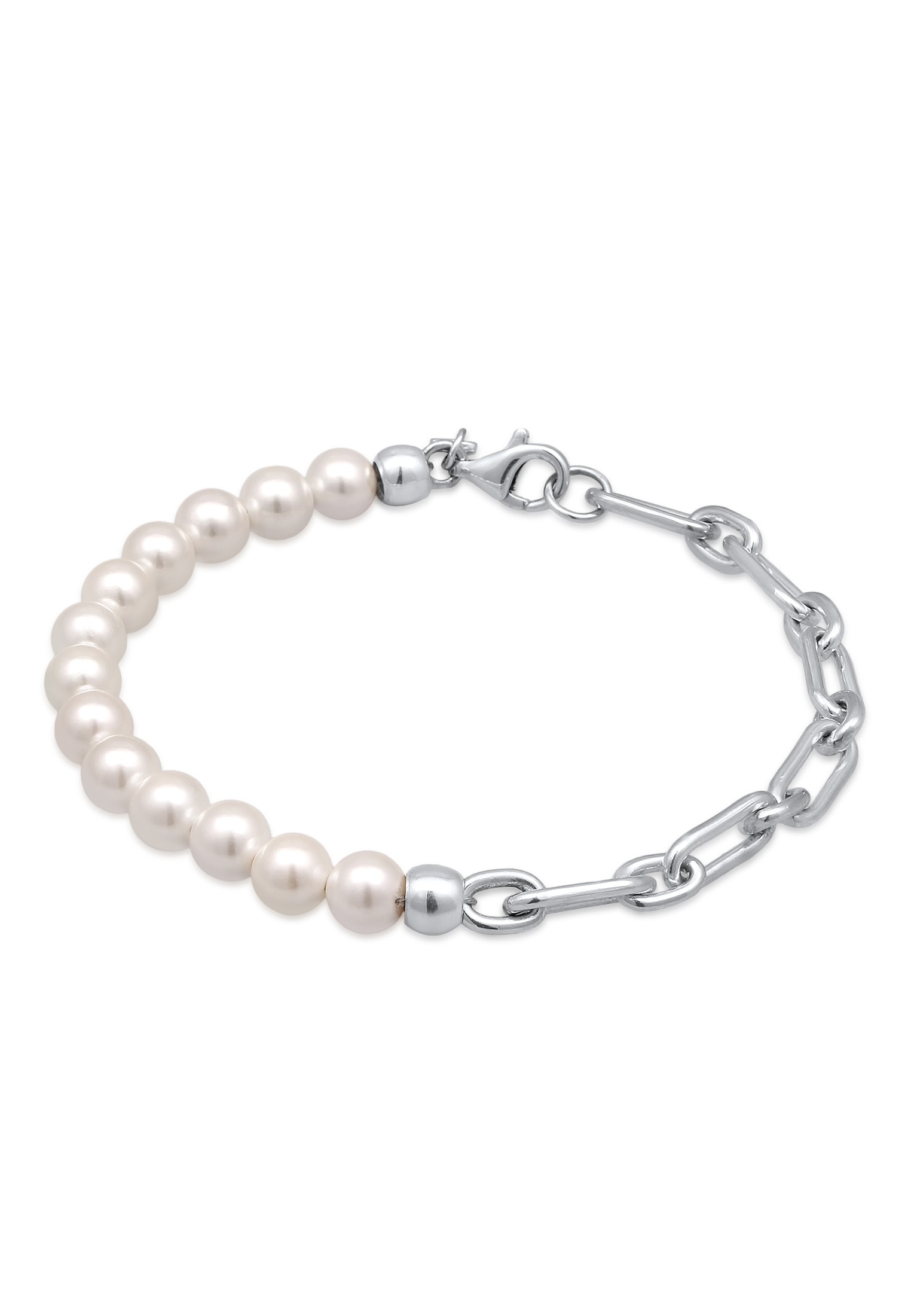 "Armkette KUZZOI ""Armband Muschelkernperlen Weiß Gliederkette 925 Sterling Silber"" Gr. 210, silber, Armbänder, Damen, 210, Silber 925