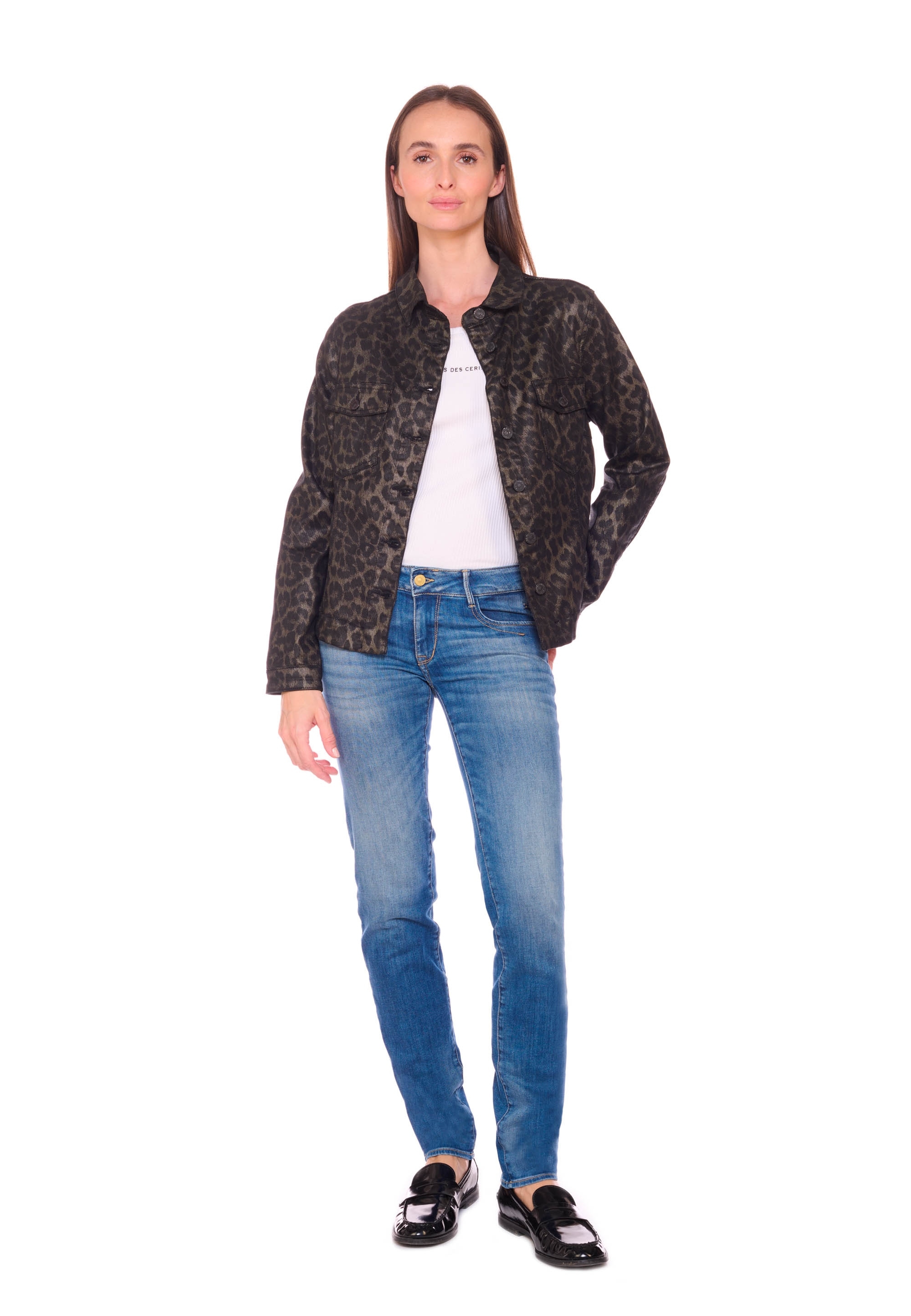 Le Temps Des Cerises Jeansjacke »Jeansjacke«, mit angesagter Leo-Optik