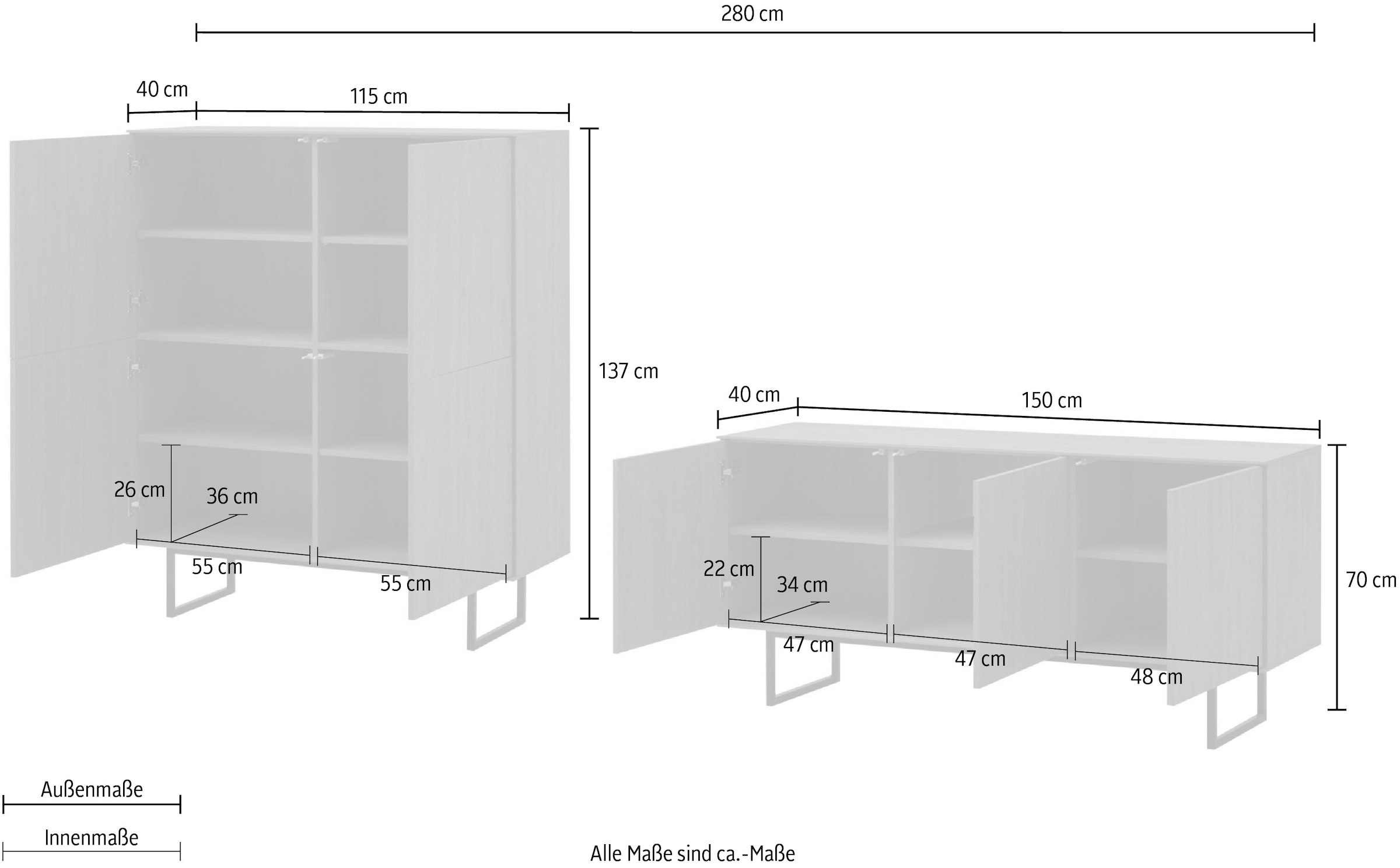 Home affaire Wohnzimmer-Set »Lund, moderne Anbauwand, Wohnzimmer-Set in Stone Oak oder Nussbaum« 2 Stk. tlg.