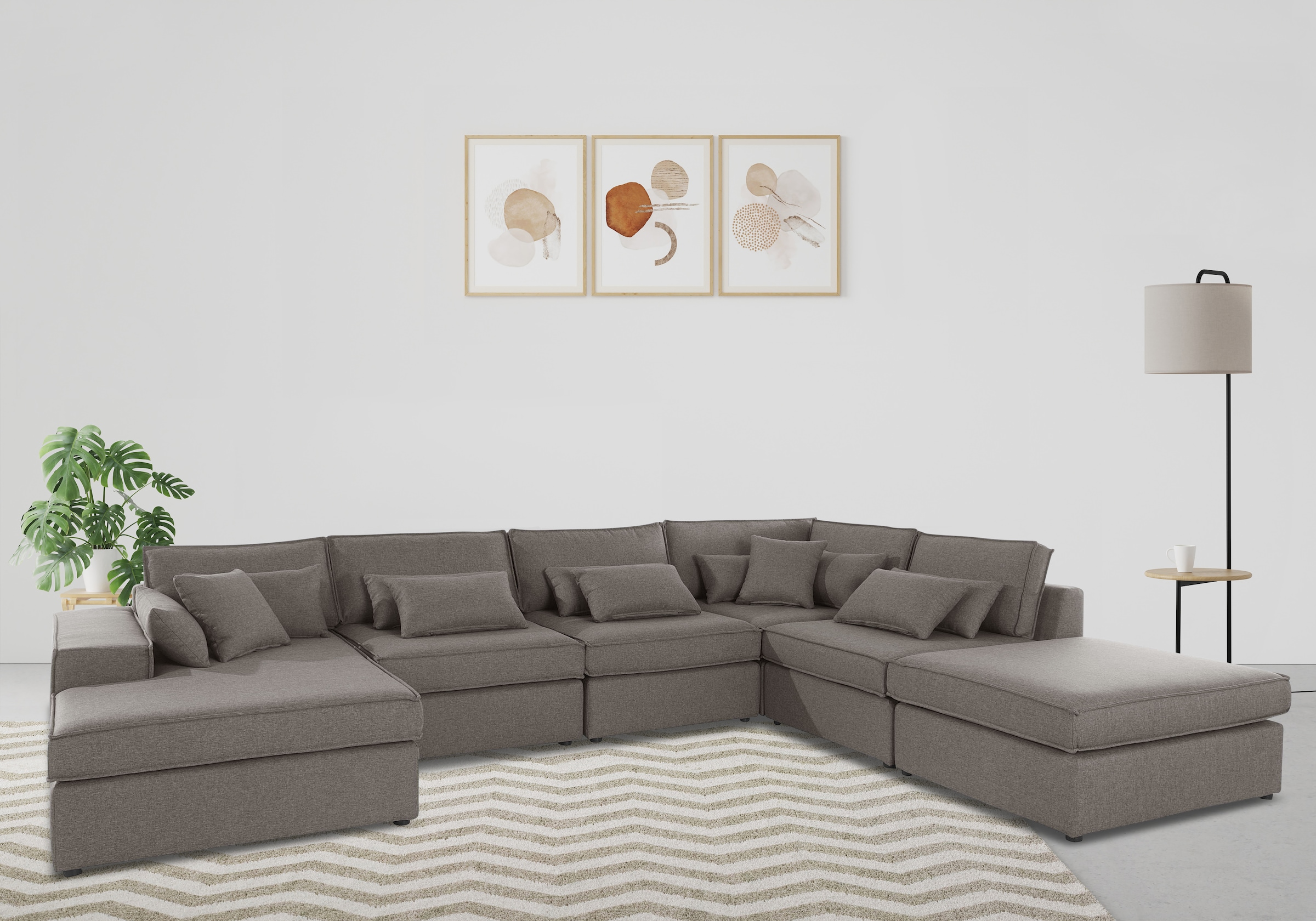 OTTO home Wohnlandschaft "Florid U-Form" 6 Teile, bestehend aus Modulen, viele Bezugsqualitäten, auch in Cord