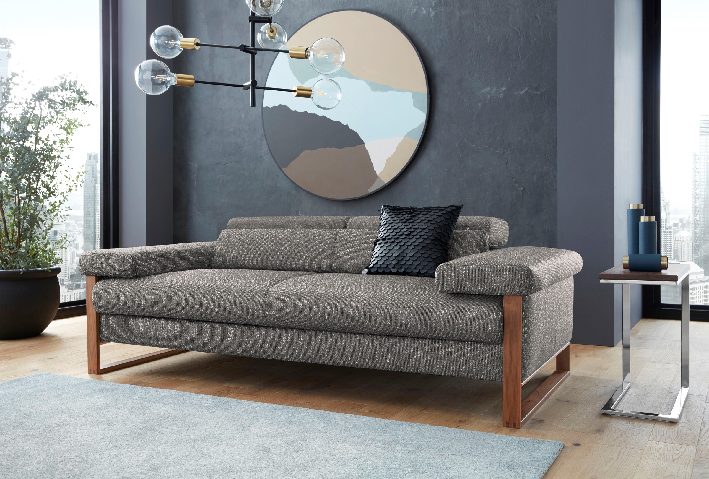 W.SCHILLIG 2-Sitzer "finn wahlw. mit Sitztiefenverstellung & Kopfstützenverstellung, bequem" German Design Award 2016, Fußgestell Nussbaum natur, Breite 210 cm