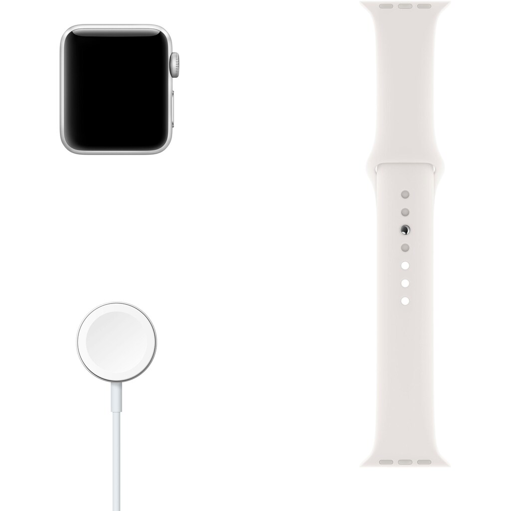 Apple Watch »Series 3 GPS, Aluminiumgehäuse mit Sportarmband 42mm«, (Watch OS 5 inkl. Ladestation (magnetisches Ladekabel)
