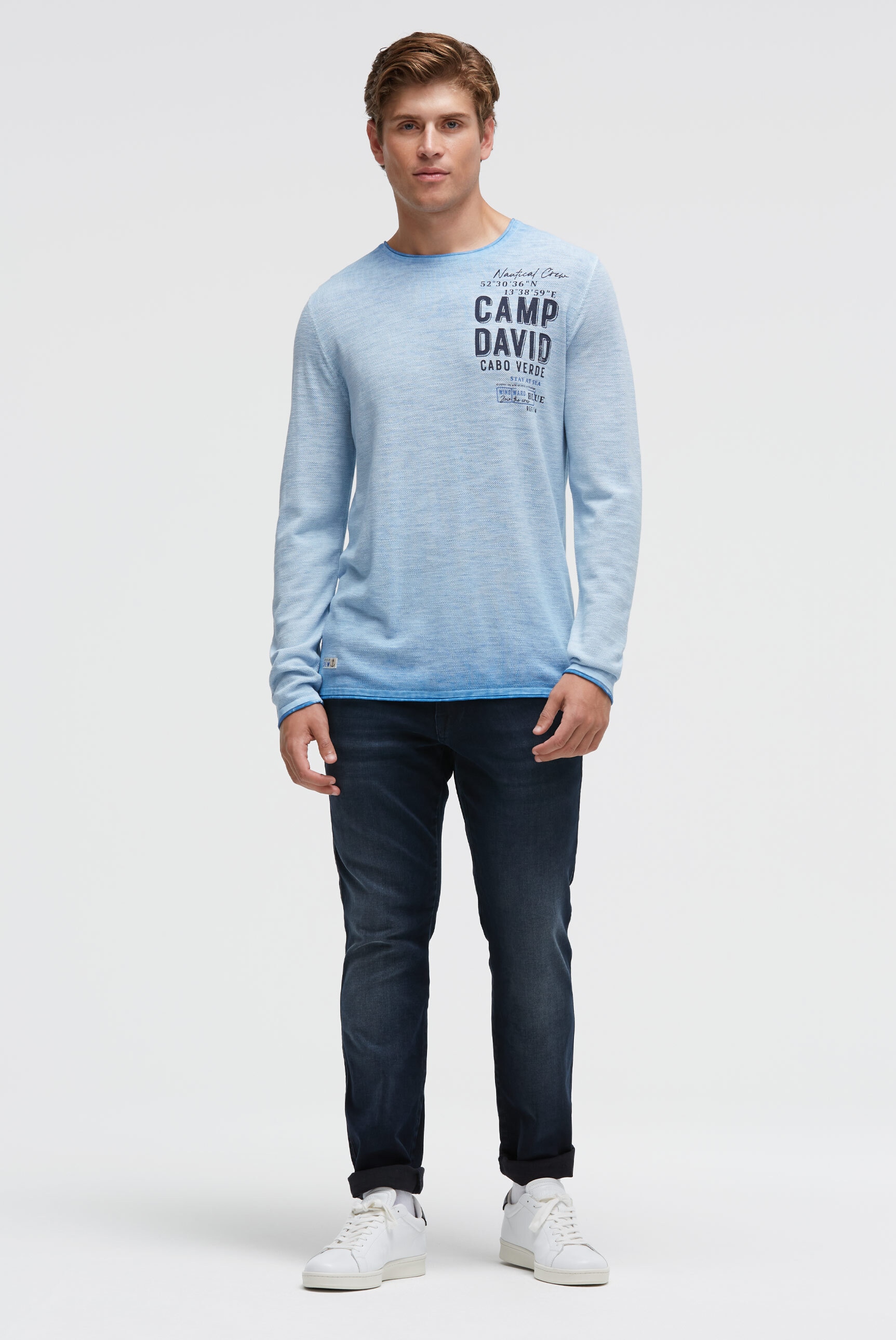 CAMP DAVID Rundhalspullover mit Rollsäumen