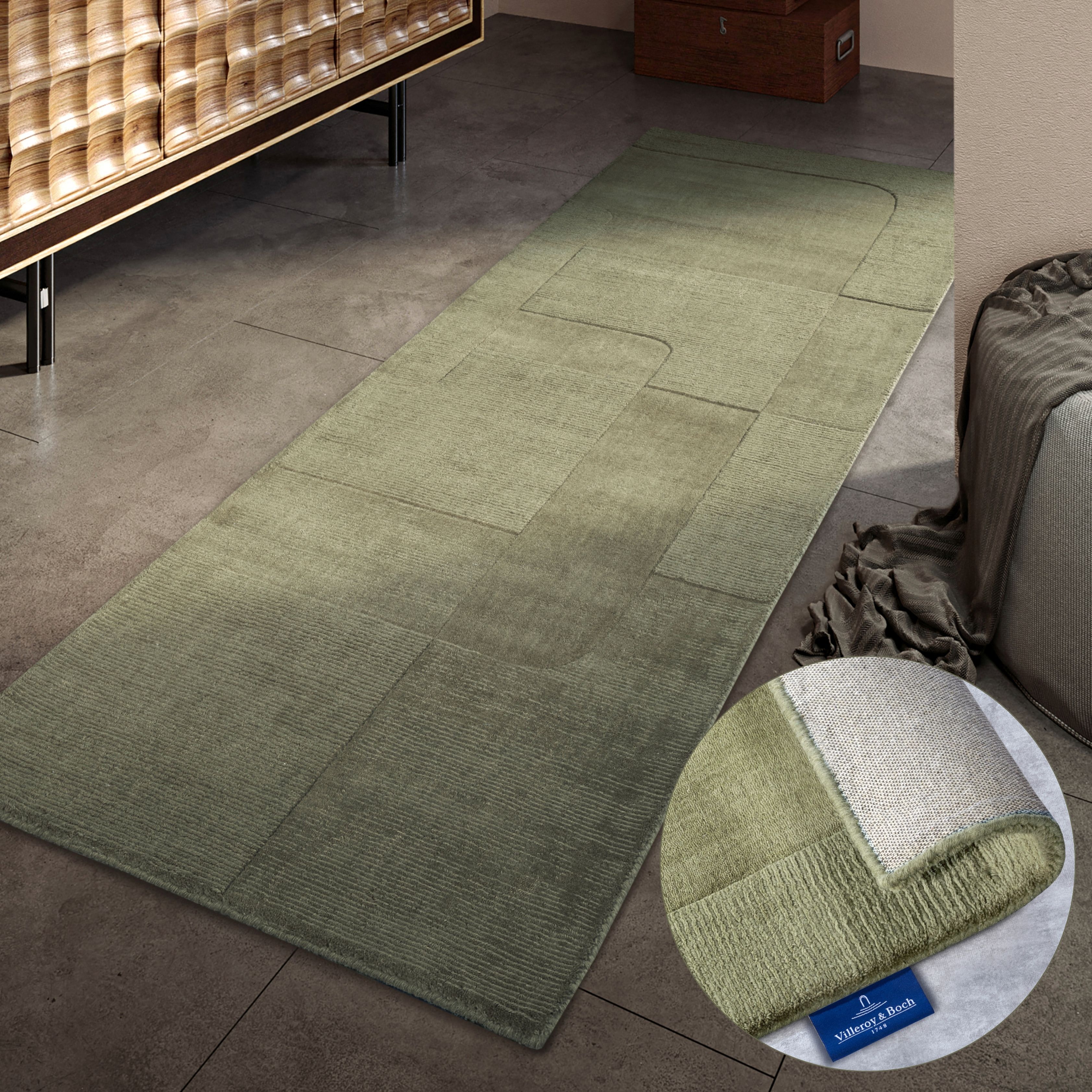 Villeroy & Boch "Charlotte" rechteckig 10 mm Höhe Läufer, Handgewebt, Wolle, Natur, Läufer, Wohnzimmer, Geometrie