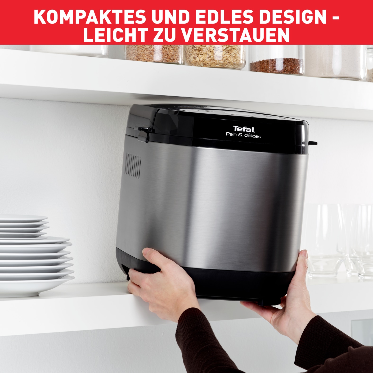 Tefal Brotbackautomat »Pain & Délices, 20 Backprogramme, 3 Brotgrößen und Bräunungsgrade«, 20 Programme, 610 W, auch für Pizza-/Nudel-/Kuchenteig, antihaftbeschichtete Form, PF240E