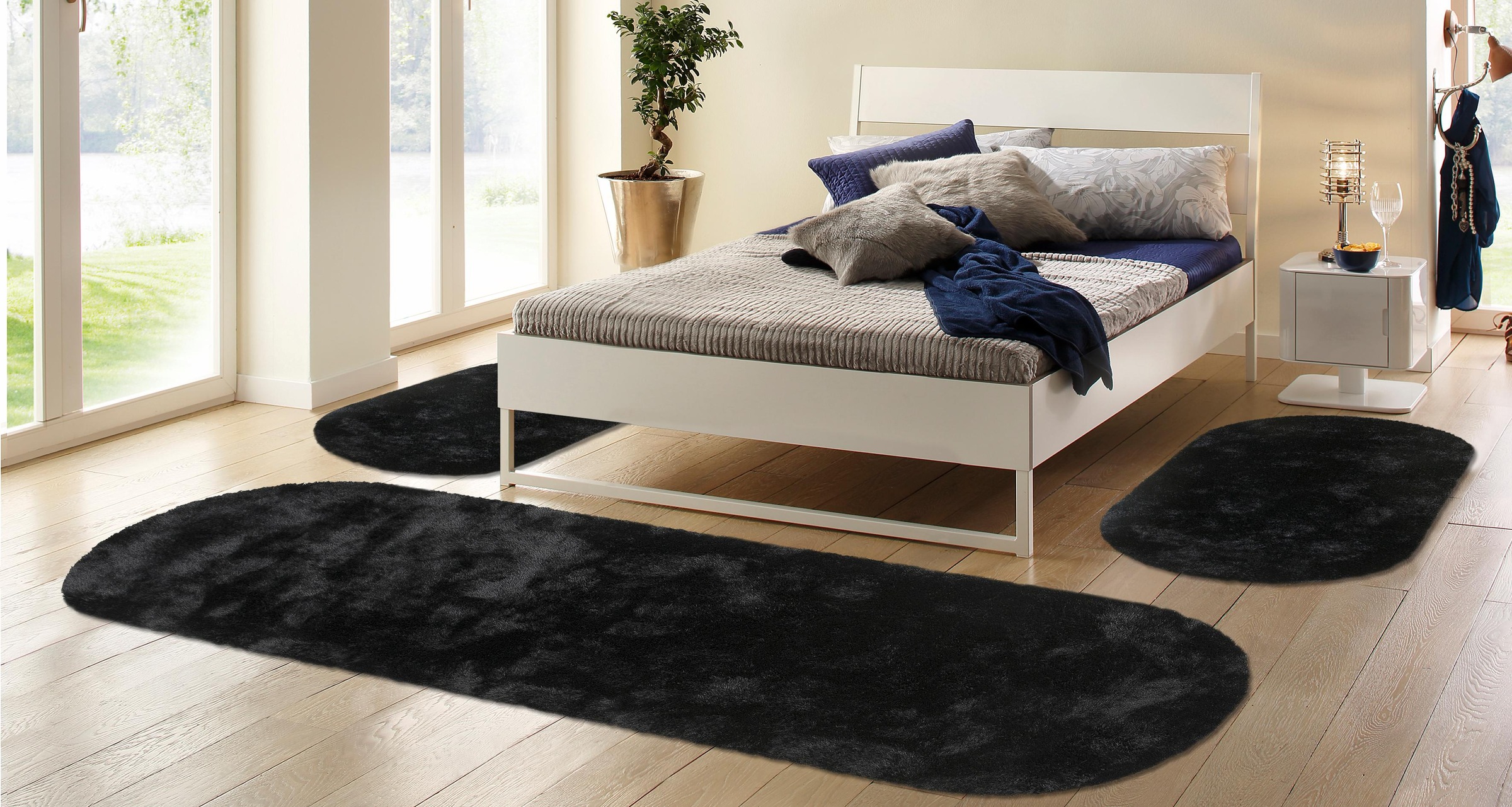 Bruno Banani Hochflor-Bettumrandung »Dana Teppich, Kundenliebling«, (3 tlg.), unifarben, Mikrofaser, pflegeleicht, Bettvorleger, Schlafzimmer