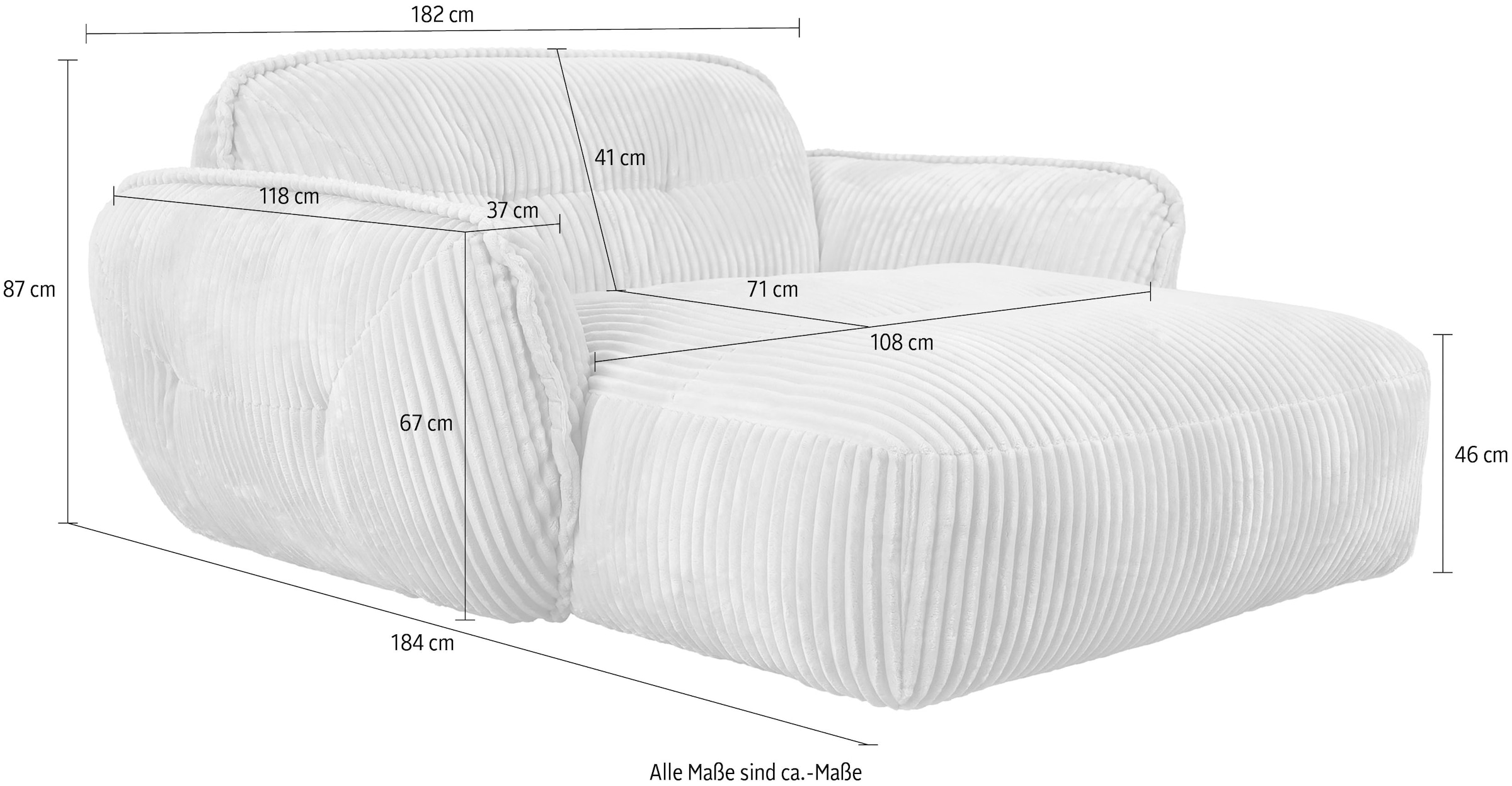 TRENDMANUFAKTUR Chaiselongue »Be Fluffy, mit Rundumbezug, Loveseat mit moderner breiter Kedernaht« mit softem Sitzkomfort, in hochwertigem Breitcord mit weicher Haptik