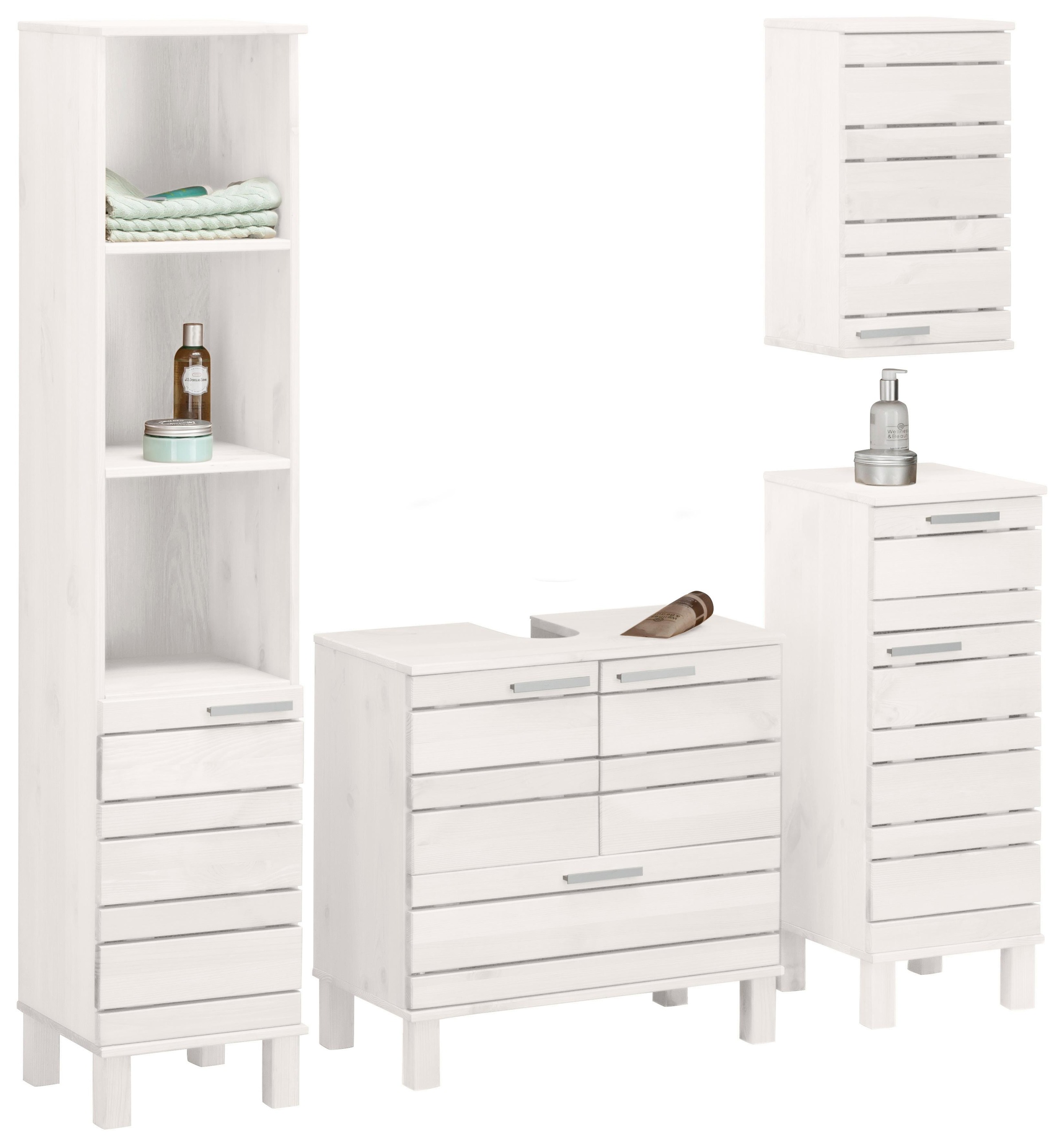Home affaire Badmöbel-Set Josie, (Set, 4 St.), aus Massivholz, verstellbare Einlegeböden, Metallgriffe