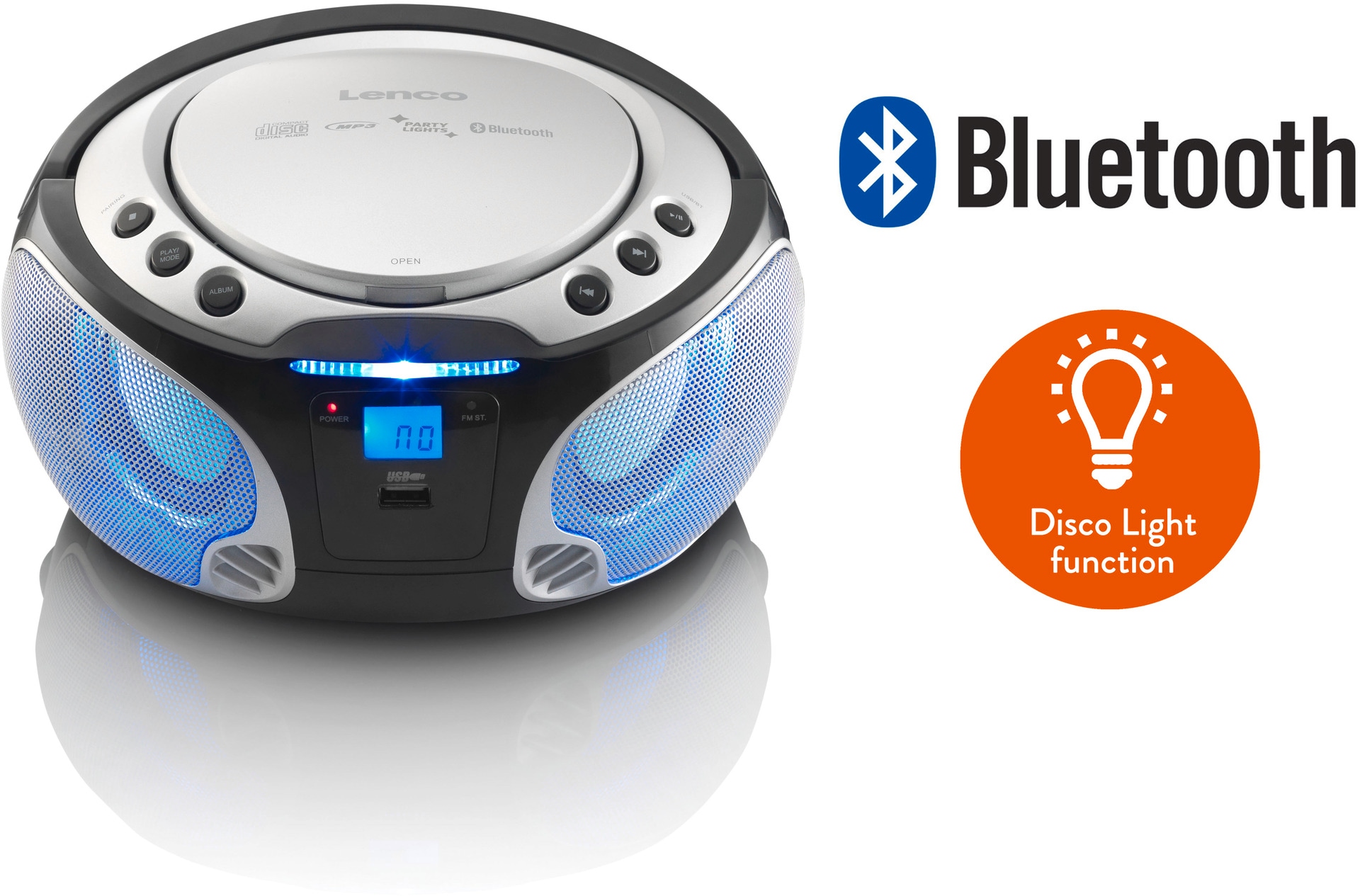 CD-Radio USB, m. | MP3, BT, (FM-Tuner) Boombox »SCD-550SI BAUR Lichteffekt«, Lenco