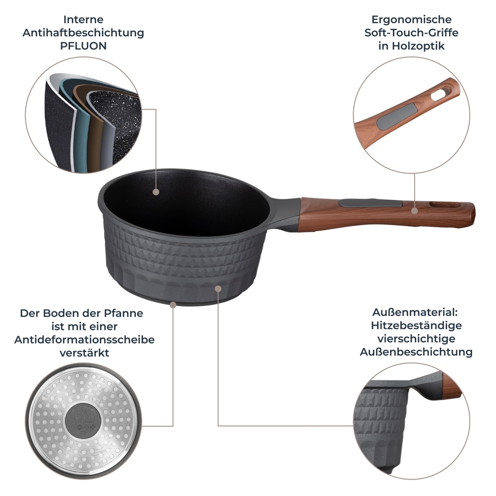 RESTO Kitchenware Kasserolle »Capella, Soßentopf 1,4 l, antihaftbeschichtet und spülmaschinenfest«, Aluminiumguss, (2 tlg.), mit Glasdeckel und stoßdämpfendem Silikonrand, im Geschenkkarton