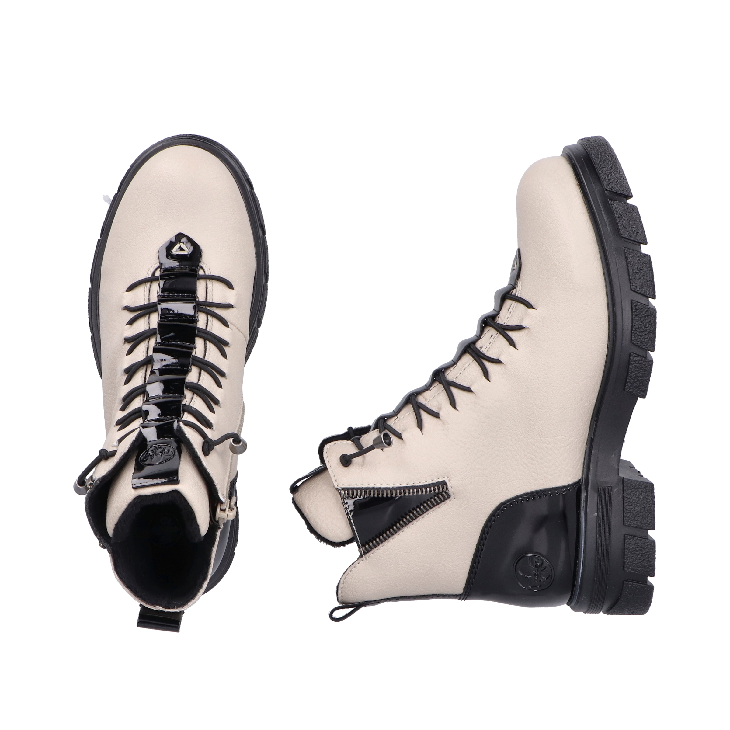 Rieker Schnürboots  Stiefelette mit Gummizug-Schnürung und Lack-Details