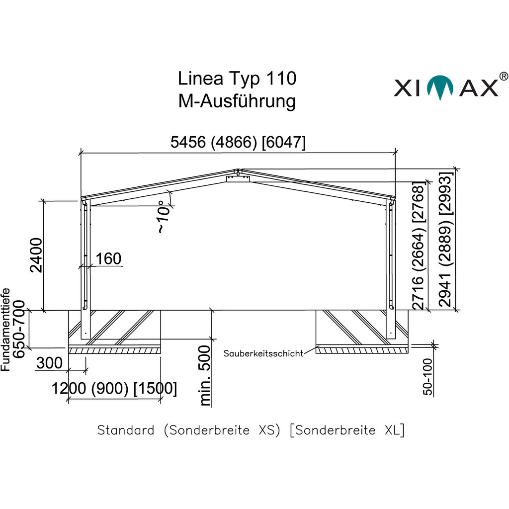 Ximax Doppelcarport »Linea Typ 110 M-Edelstahl-Look«, Aluminium, 530 cm, edelstahlfarben