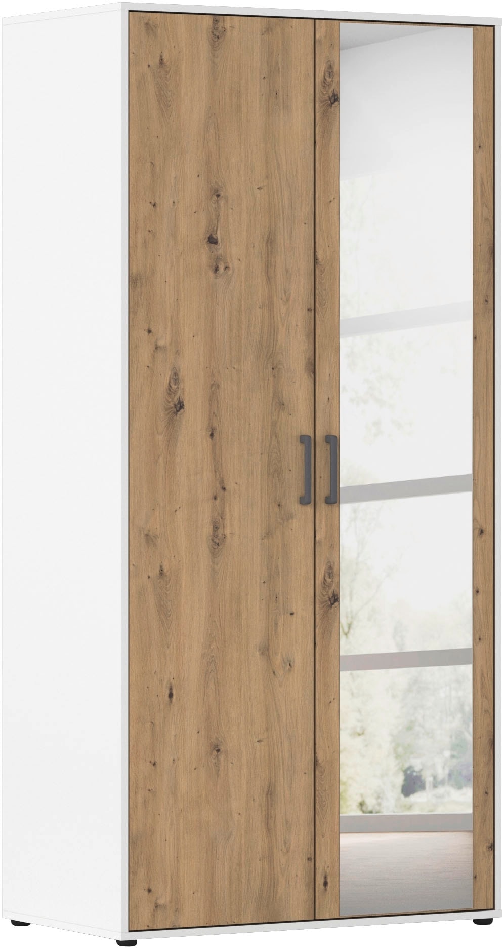rauch "Kleiderschrank Schrank Garderobe Wäscheschrank VOYAGER" in 3 verschiedenen Ausstattungen BASIC/CLASSIC/PREMIUM, mit modernen Griffen in Graumetallic und Spiegel