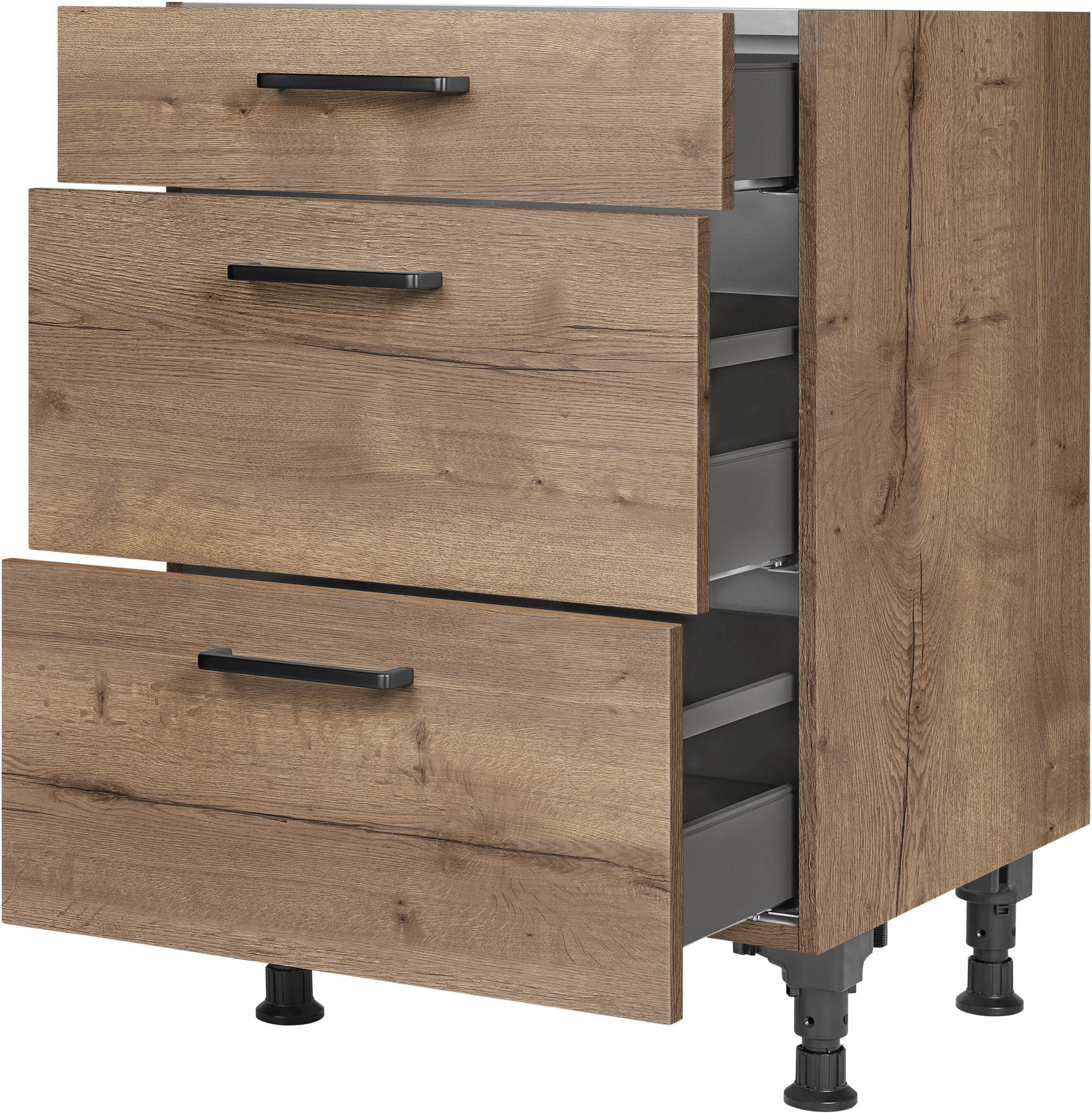 nobilia® Unterschrank »"Structura", vormontiert, mit höhenverstellbaren Sockelfüßen, in den«, Breiten 30, 45, 60 und 90 cm, mit Schubkasten und Auszügen