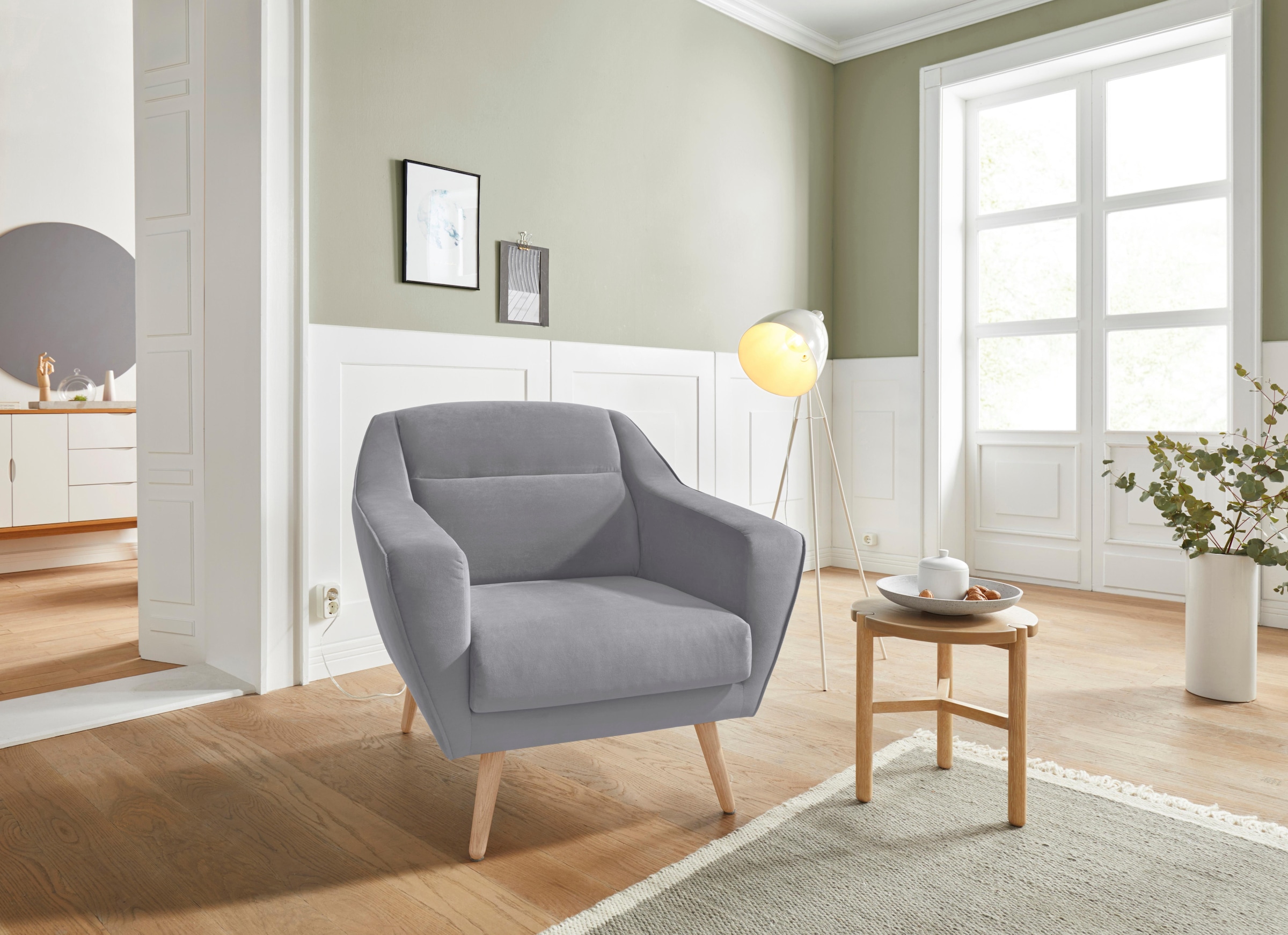 OTTO home Sessel "Bille" mit Naht im Rückenkissen und Eiche-Beinen, Design günstig online kaufen