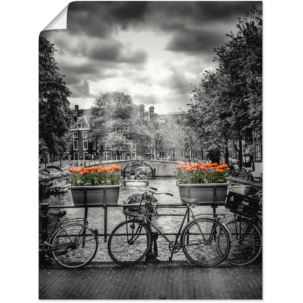 Artland Wandbild »Amsterdam Herengracht & Sonnenstrahlen«, Fahrräder, (1 St.)