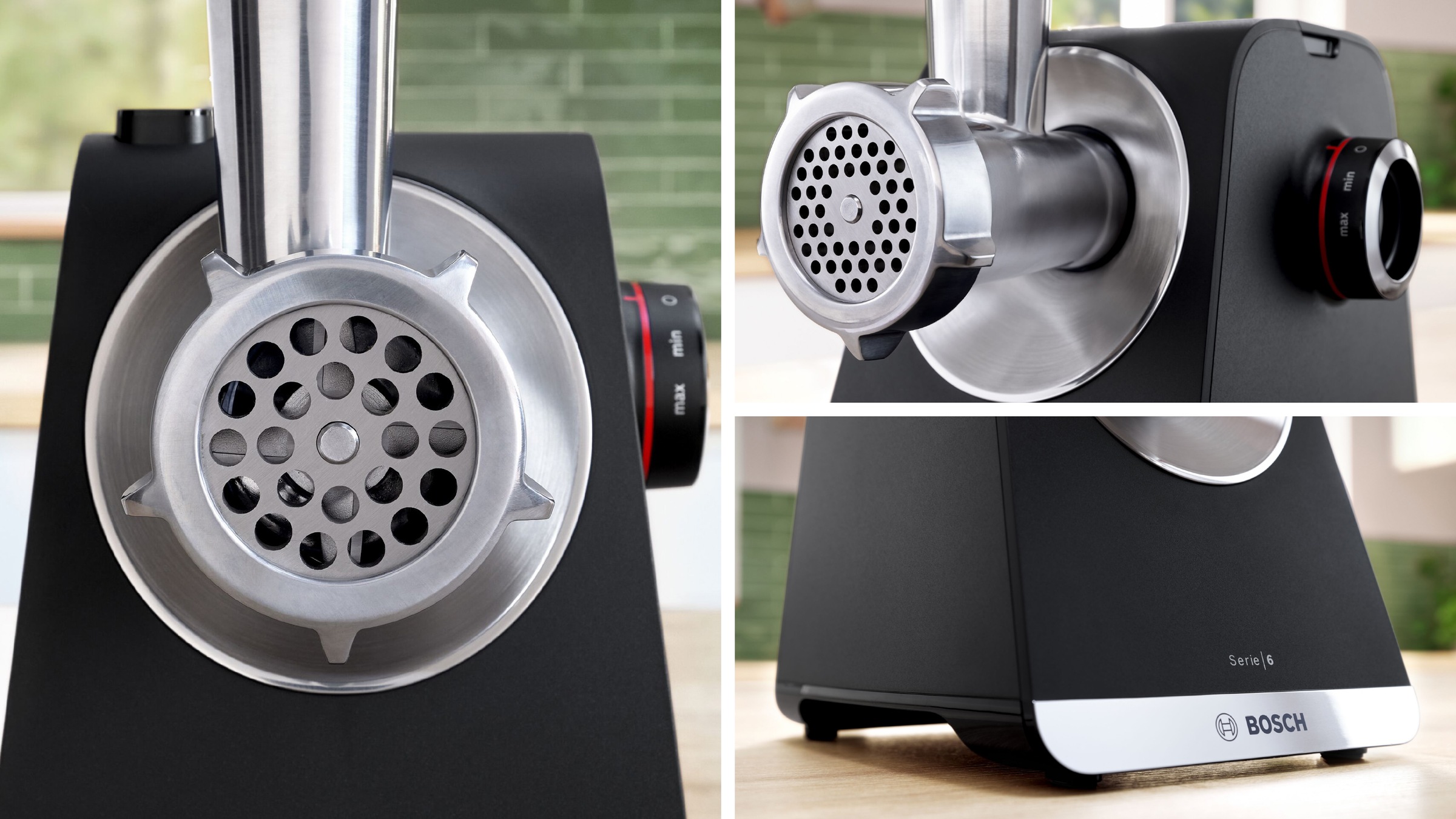 BOSCH Fleischwolf »Serie 6 MFWS660B, 3,5kg/Min., Raspel, 2 Lochscheiben (3&8mm), schwarz«, 500 W, Fruchtpresse, 2 Stufen, 10 J Motorgarantie, Planetengetriebe