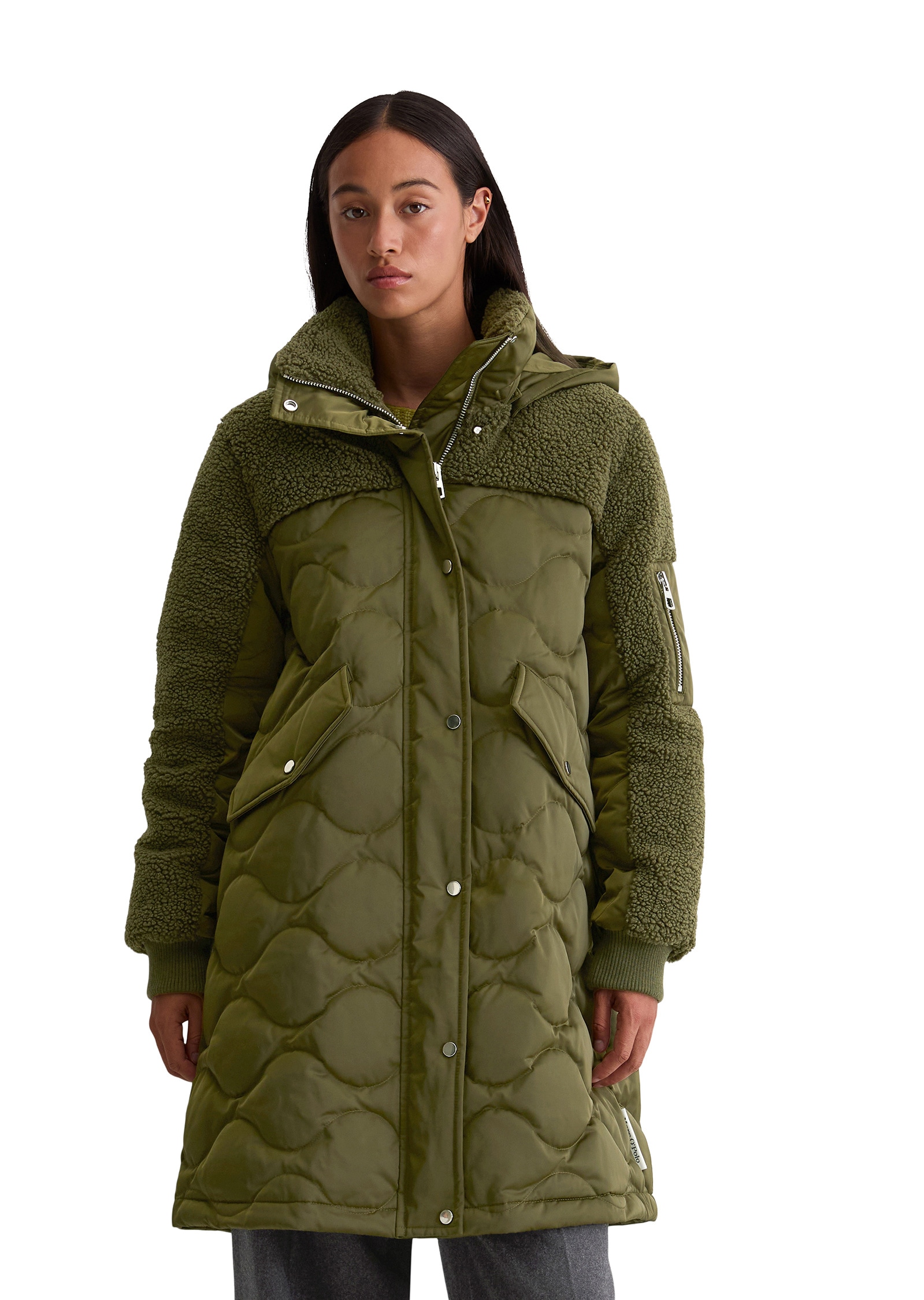 Marc O'Polo Daunenjacke »mit lässigen Teddyplüsch-Details« mit Kapuze