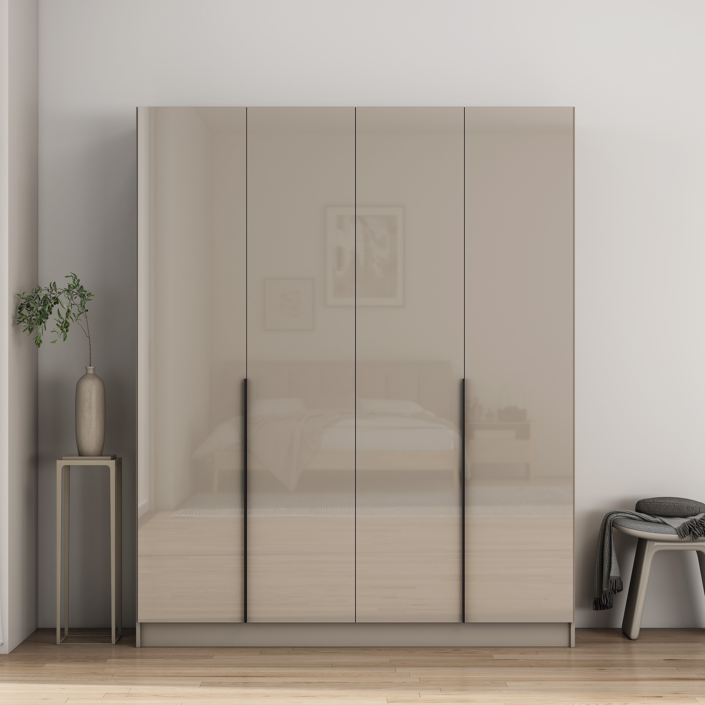 OTTO home Kleiderschrank »Annor Schlafzimmerschrank Breite 162cm hochglanz Schrank Garderobe« Drehtürenschrank mit perfekter Innenausstattung - elegante Türgriffe