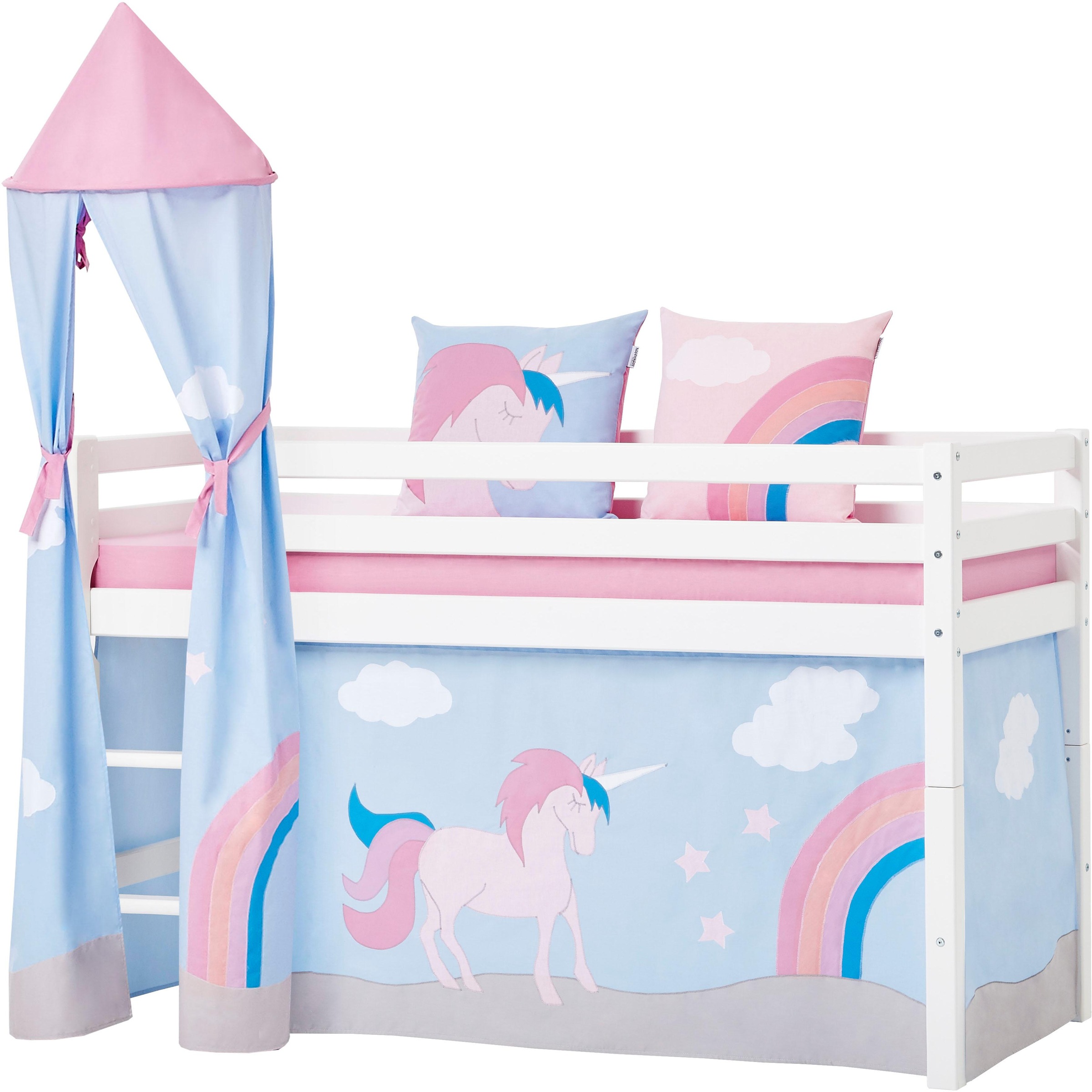 Hoppekids Hochbett Einhorn Inkl Vorhang Set Matratze Und Rollrost Kaufen Baur