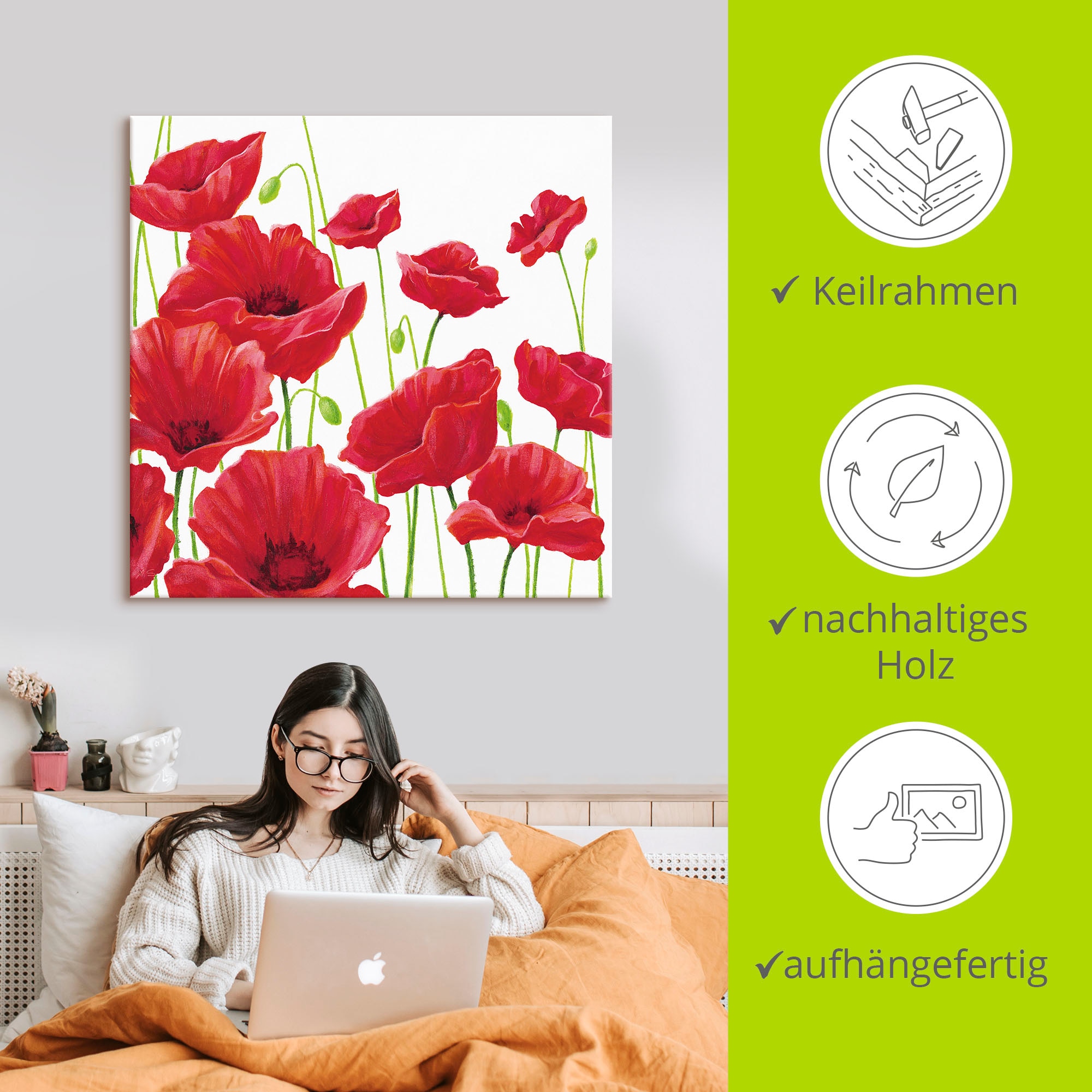 Artland Wandbild »Rote Mohnblumen I«, Blumen, (1 St.), als Alubild, Outdoorbild, Leinwandbild, Poster, Wandaufkleber