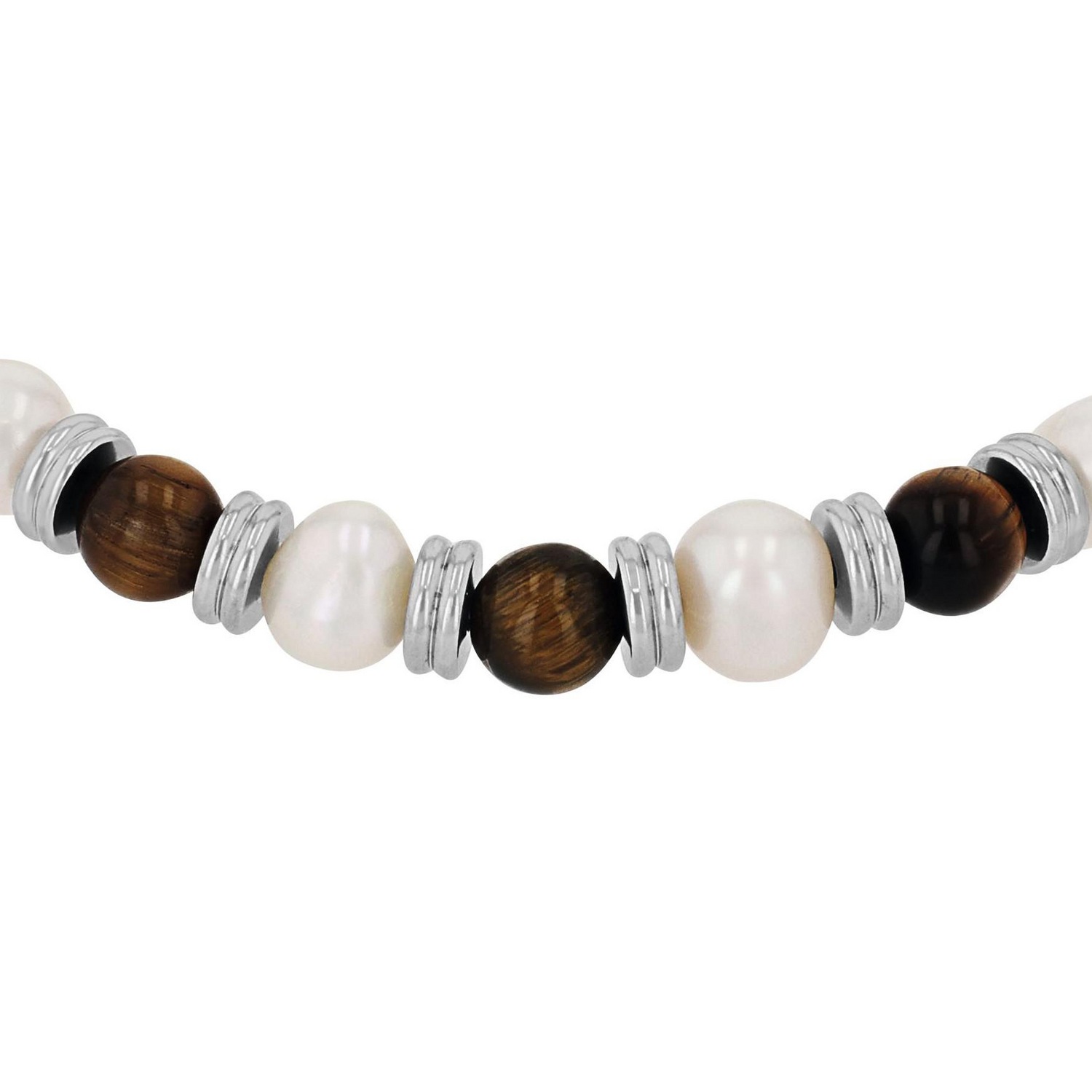 Armband AMOR, edelstahlfarben, braun, braun, Armbänder, Damen, 21cm, Edelstahl Perlen, Edelstahl, Perlen, Armband, mit Tigerauge - mit Süßwasserzuchtperle 2