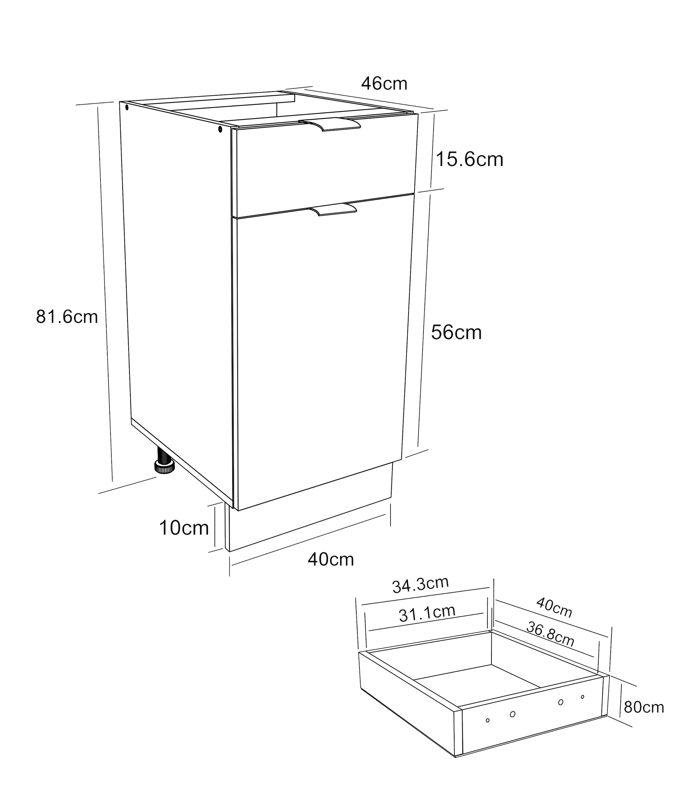 VCM Unterschrank »VCM Küchenschrank | Maße ca. H. 82 x B. 40 x T. 46 cm | Unterschrank mit einer Drehtüre und einer Schublade | Küchenmöbel - Fasola«, (1 St.)