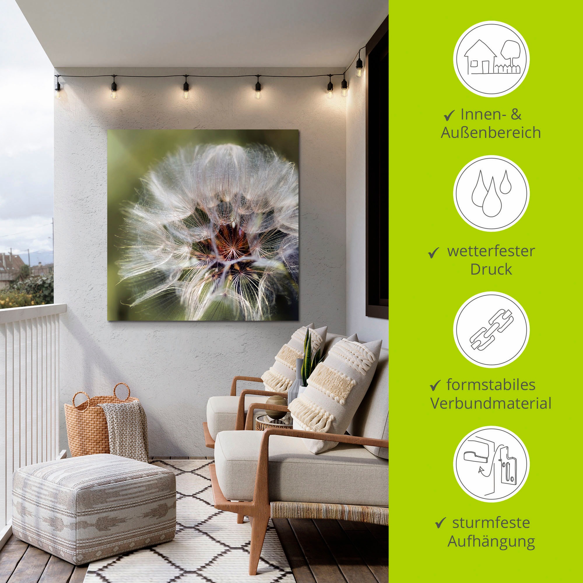 Artland Alu-Dibond-Druck »Pusteblume II« Blumen 1 Stk. tlg. für Innen- und Außenbereich geeignet, Outdoorbild