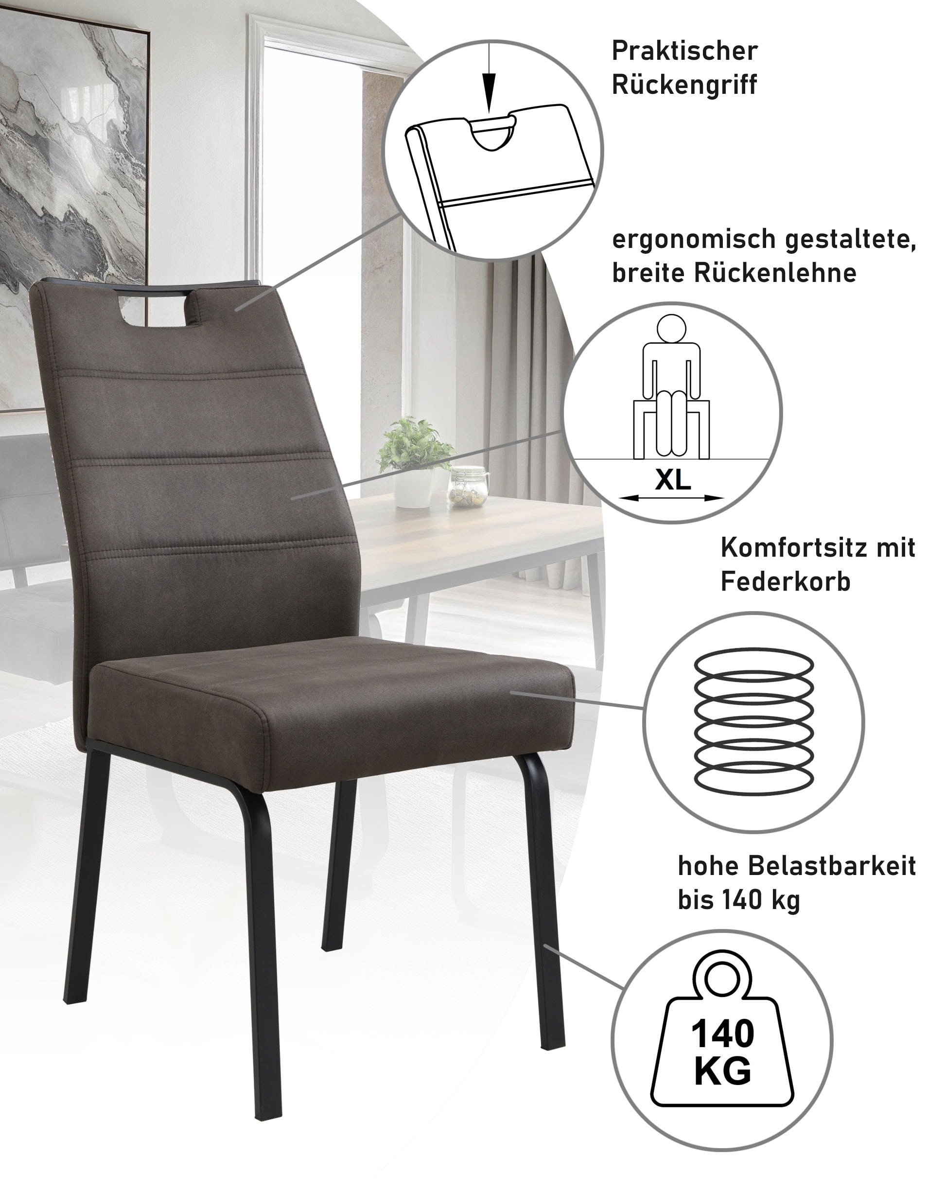 HELA 4-Fußstuhl »ELVAS« () 1 Stk.XL-Sitzbreite, mit Federkorb, 140kg belastbar, Vintage Optik